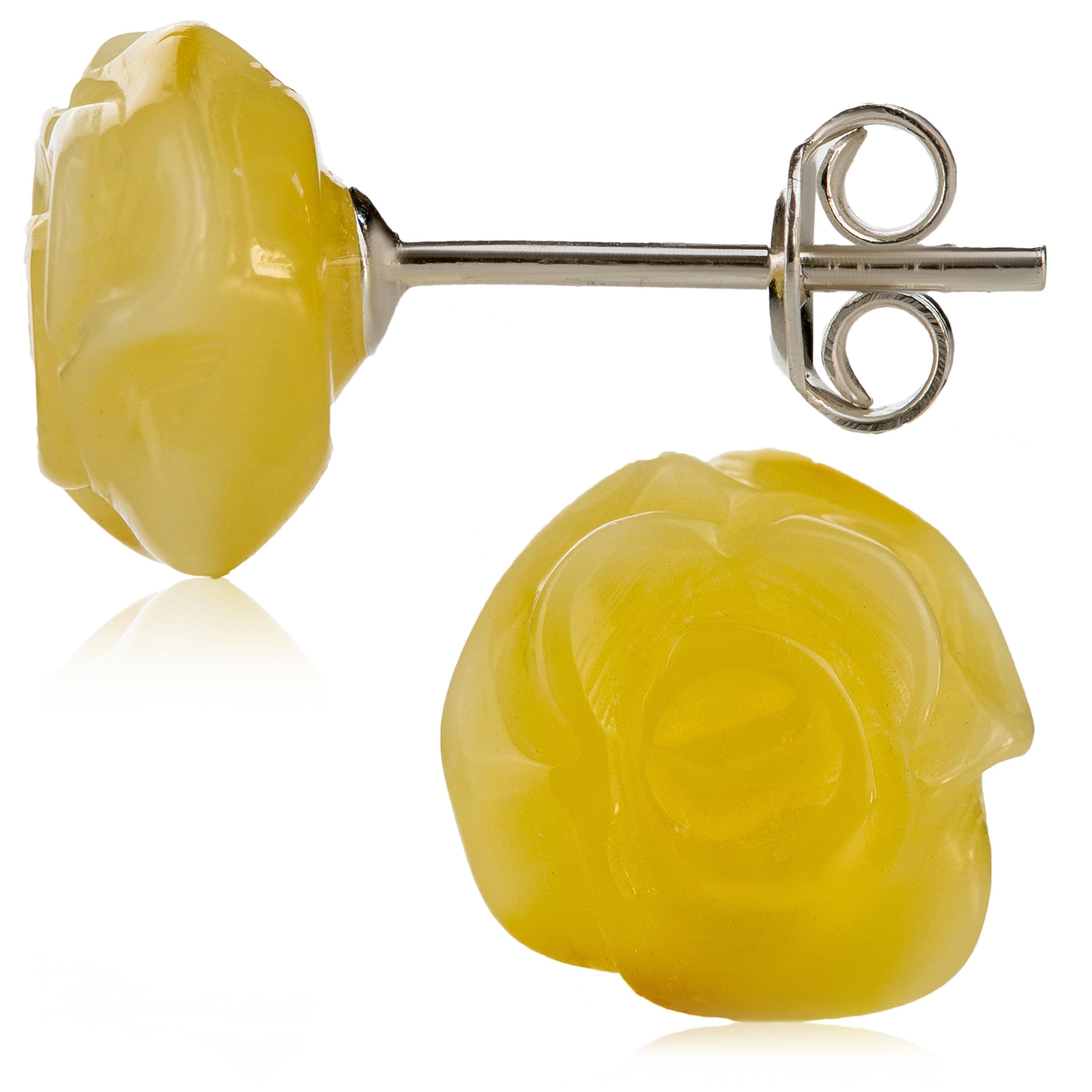 Amber Stud Earrings - Certified Handmade Natural Baltic Amber Stone 925 Sterling Silver Hypoallergenic In Gift Box - Amber Culture