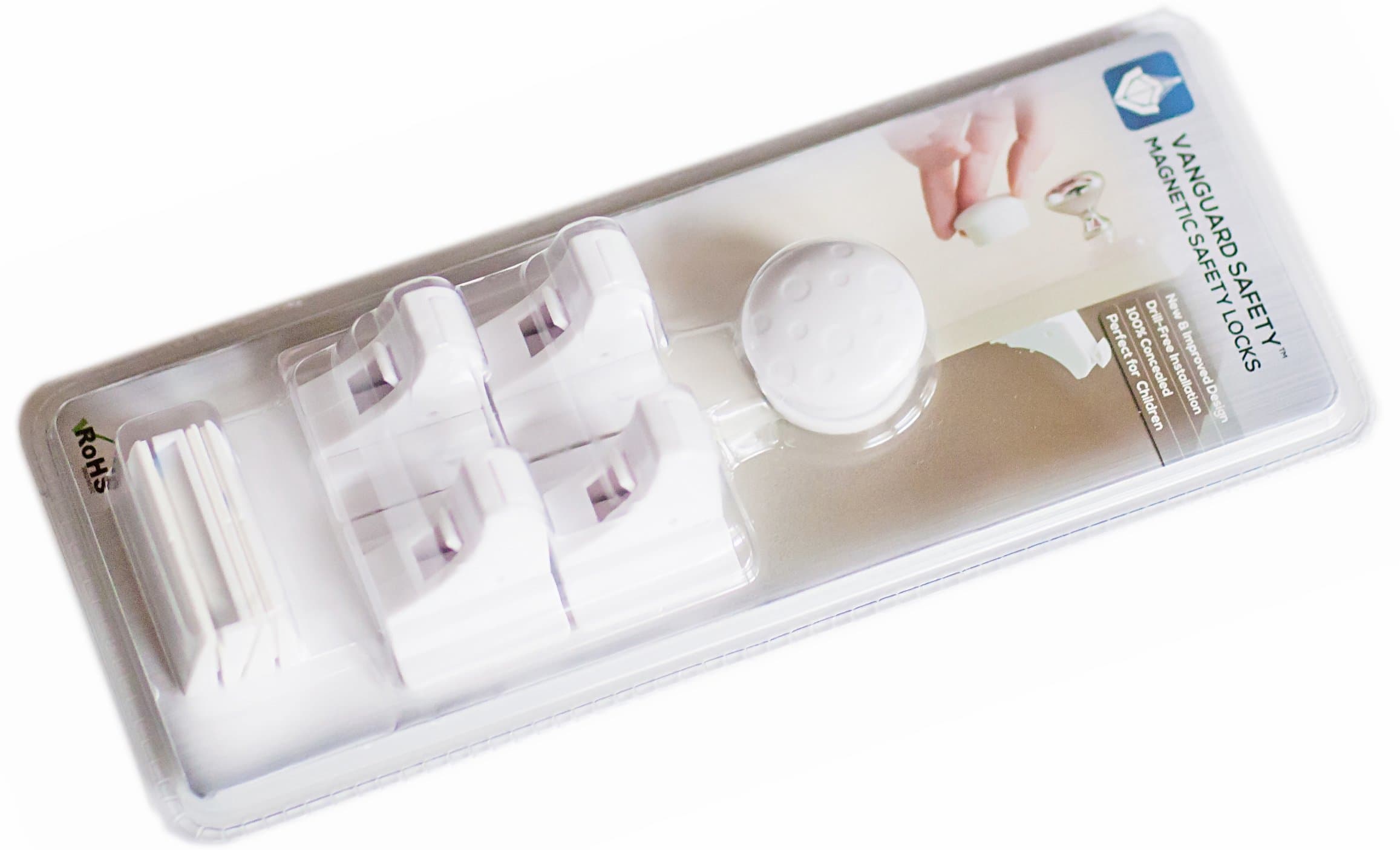 New & Improved! 4 Locks & 1 Key - Vanguard Safety Magnetic Cabinet Locks - Self Sticking 3M Adhesive for Cabinets & Drawers - Drill-Free Easy Installation, Ideal for Home Safety