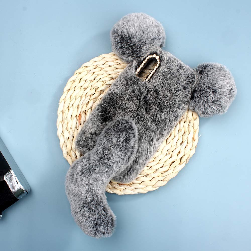 King phone Plush Mouse Case for Samsung Galaxy A10 / M10 Fluffy Mouse Ears Tail Cover Fashion Cute Luxury Case Super Soft Warm Furry Mouse Shockproof Shell - Dark gray