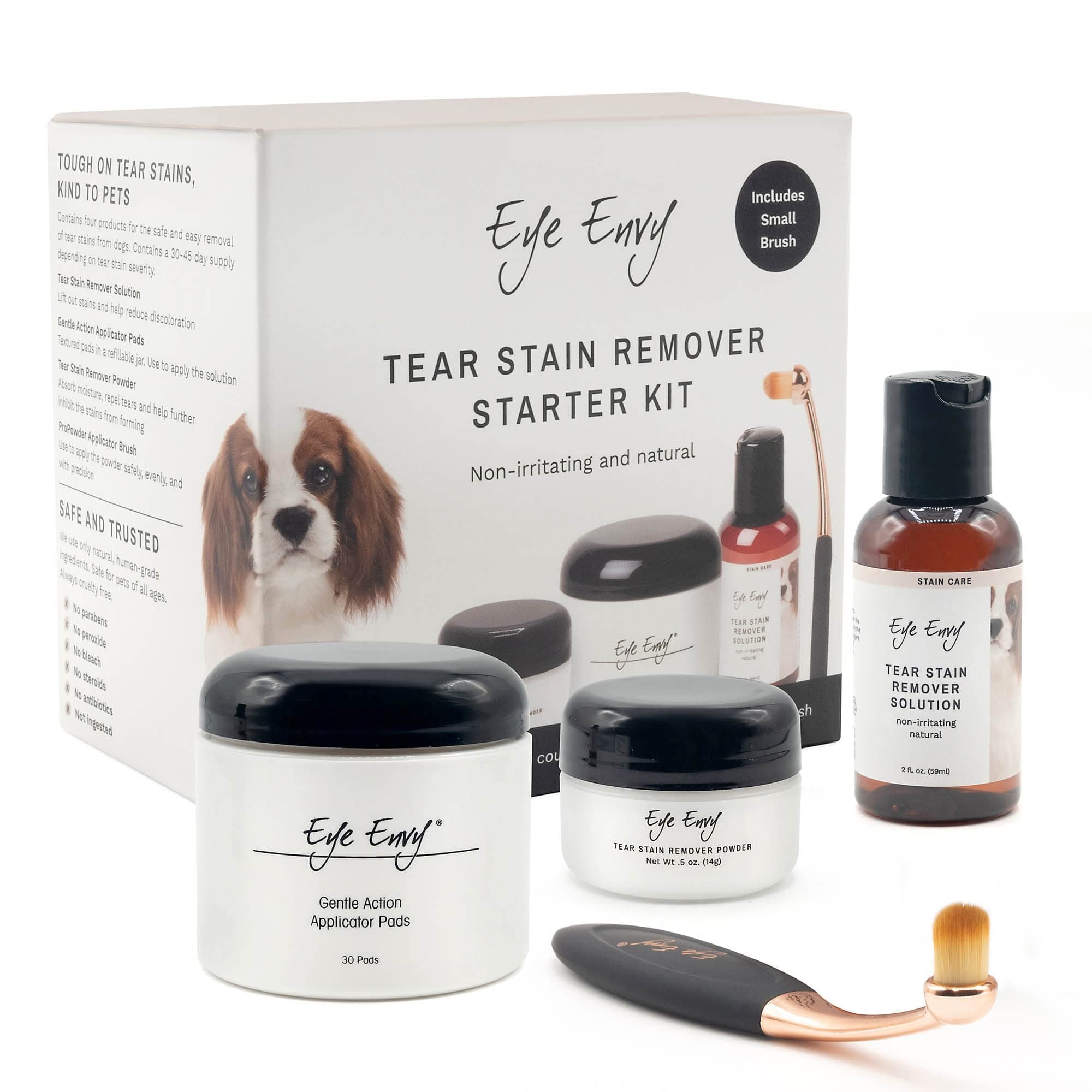 Dog Tear Stain Remover Starter Kit with ProPowder Brush | Stain Solution, Applicator Pads, Stain Powder and Small Applicator Brush | Lasts 30-45 Days