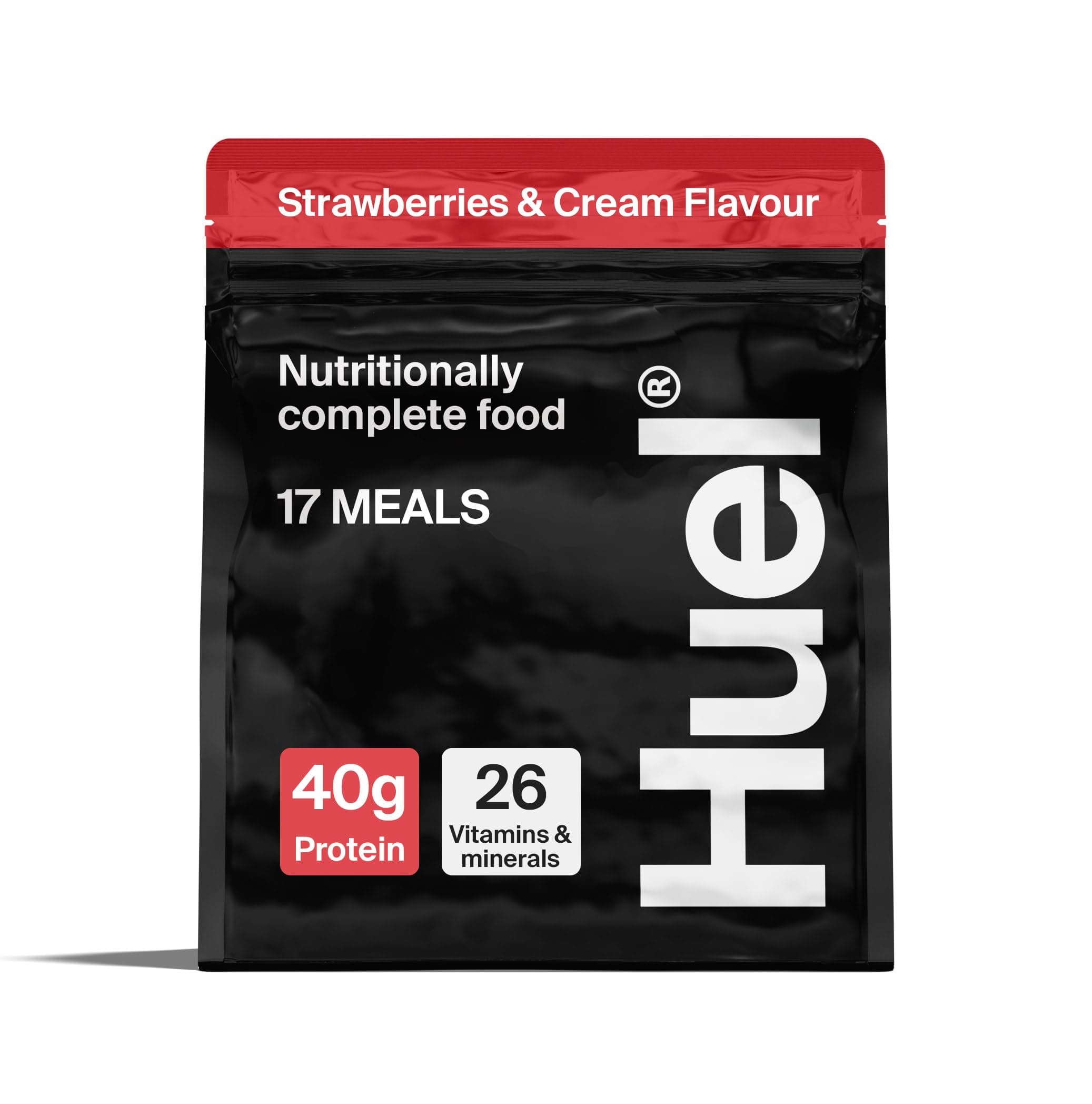 Black Edition High Protein Complete Meal Replacement, 17 Meals, Strawberries & Cream Flavour, 40g of Protein Per Serving, Ready Meals, Vegan Protein Powder, Gluten-Free, Non-GMO