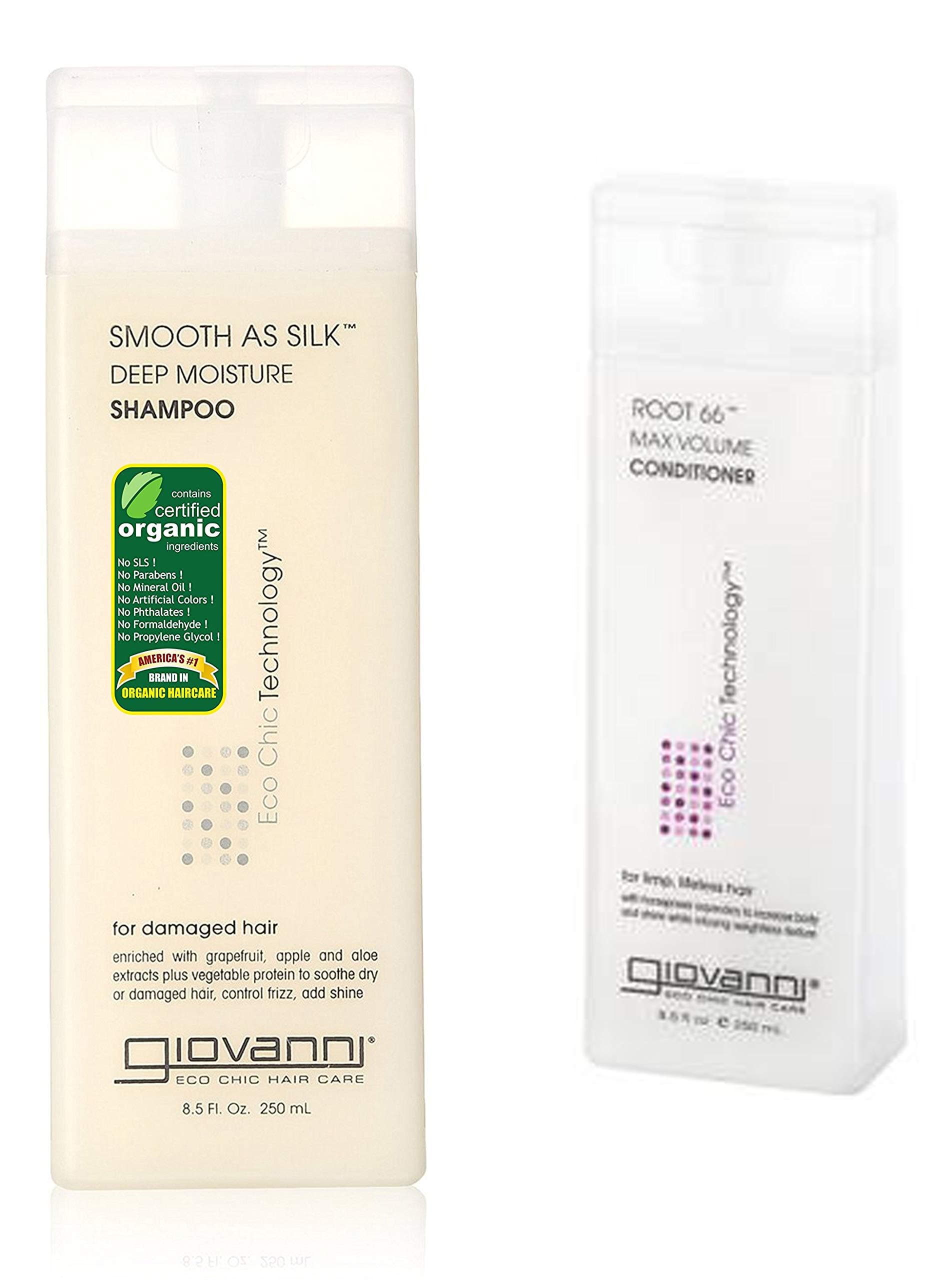 Giovanni Organic Smooth As Silk Shampoo, 250ml and Giovanni Organic Root 66 Max Volume Conditioner (For limp/lifeless hair), 250gm