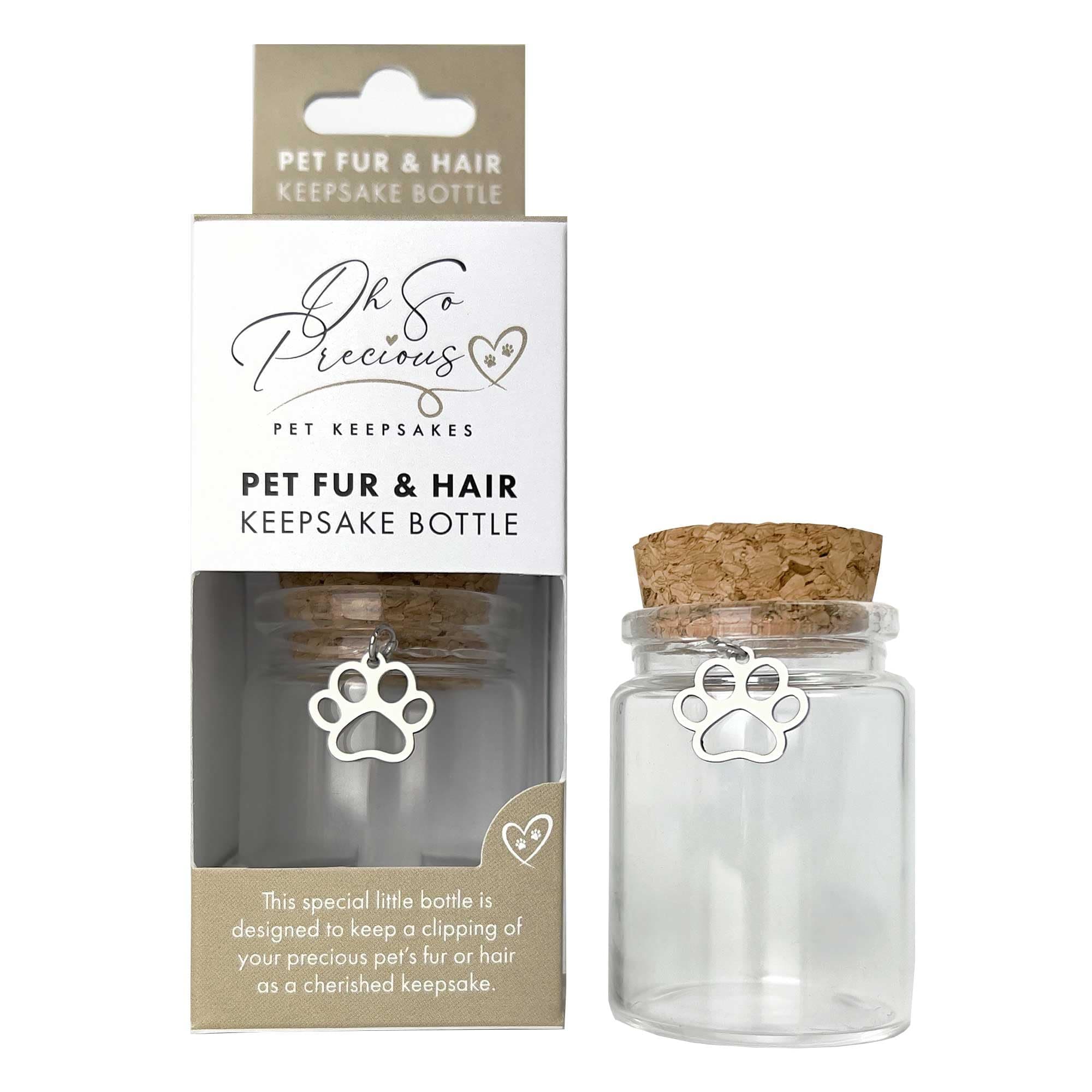 Fur & Hair Bottle - Preserve Memories | Remembrance for Dogs, Cats, Horses, Small Mammals | Pawprint Charm Included | 3.5cm Diameter x 5cm Height