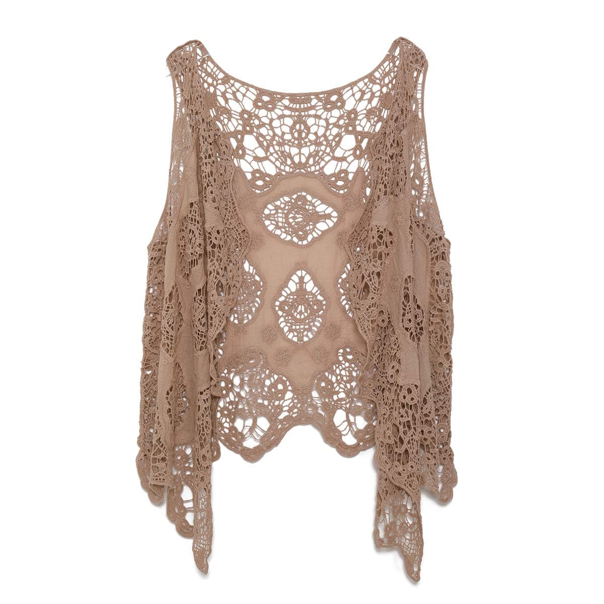 Women Open Stitch Cardigan Boho Sleeveless Hippie Summer Hollow Out Solid Crochet Vest