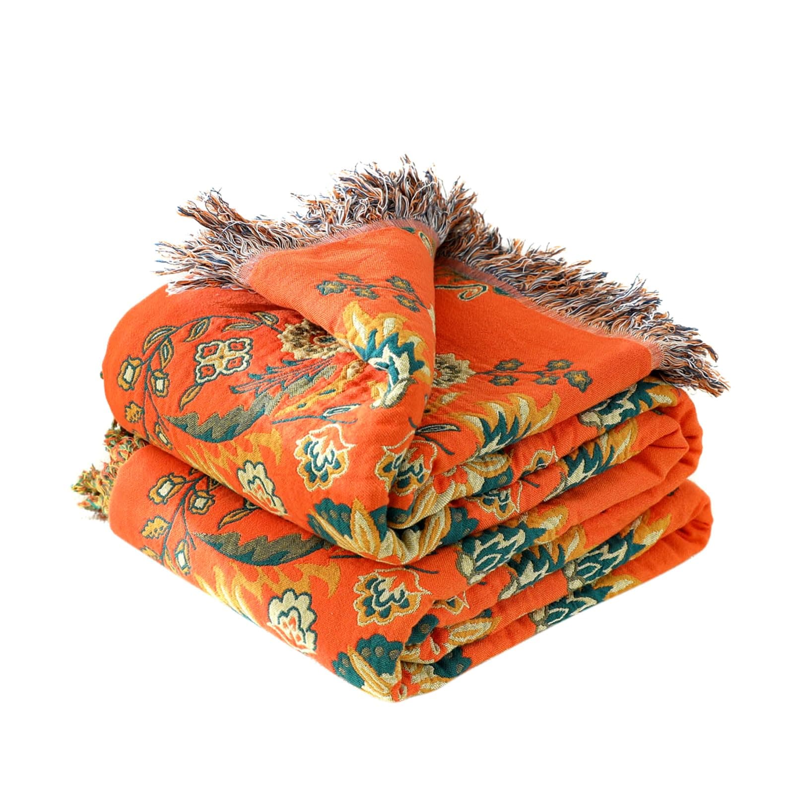 Boho Throw Blanket for Bed 100% Cotton Soft Lightweight Quilt Floral Embroidery Home Decor Spring Breathable Bed Blankets,60"x80" Twin All Season Reversible Blankets for Sofa Couch Chair