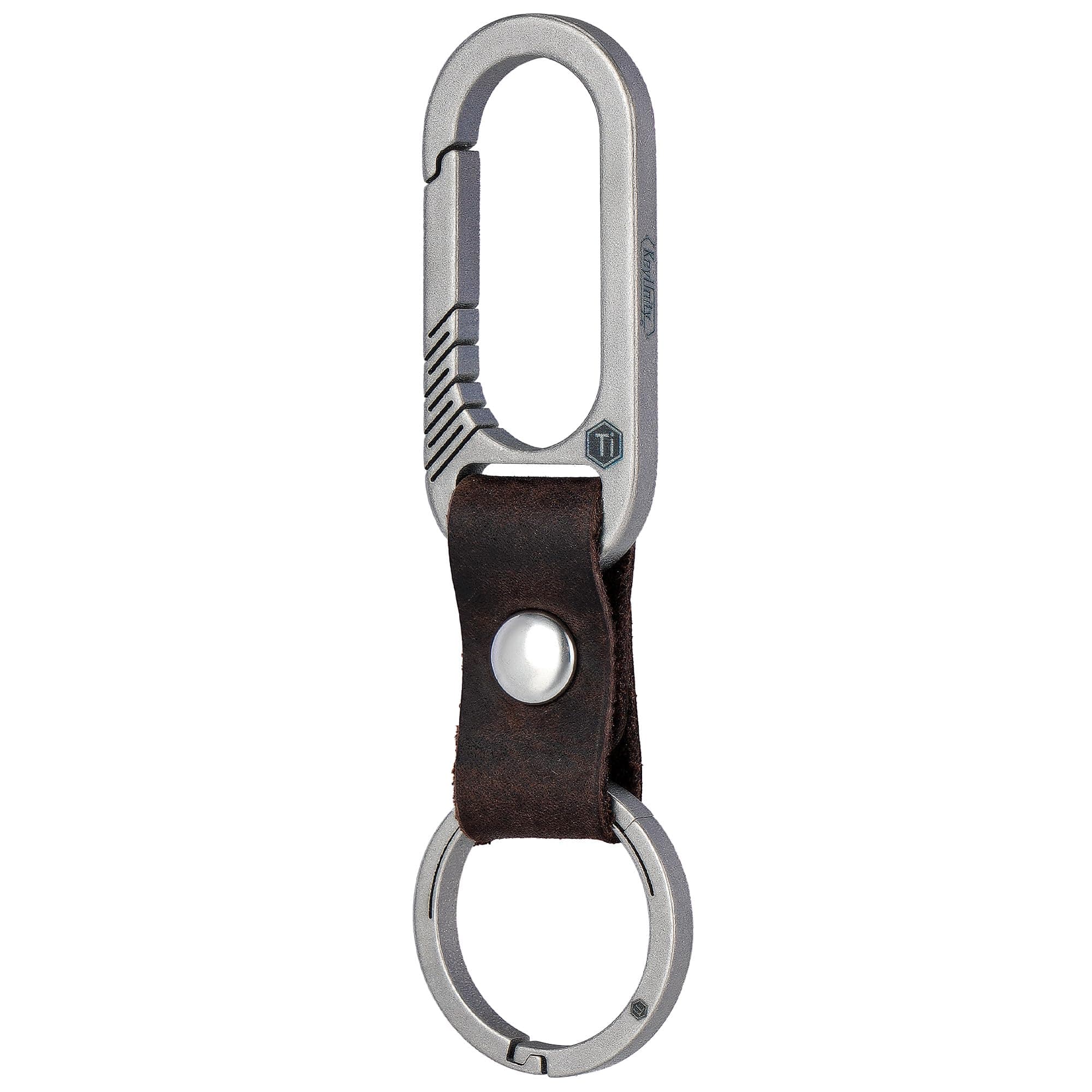 KM02 Titanium Belt Clip Carabiner Leather Keyring Holder with Removable Stainless Steel Key Ring