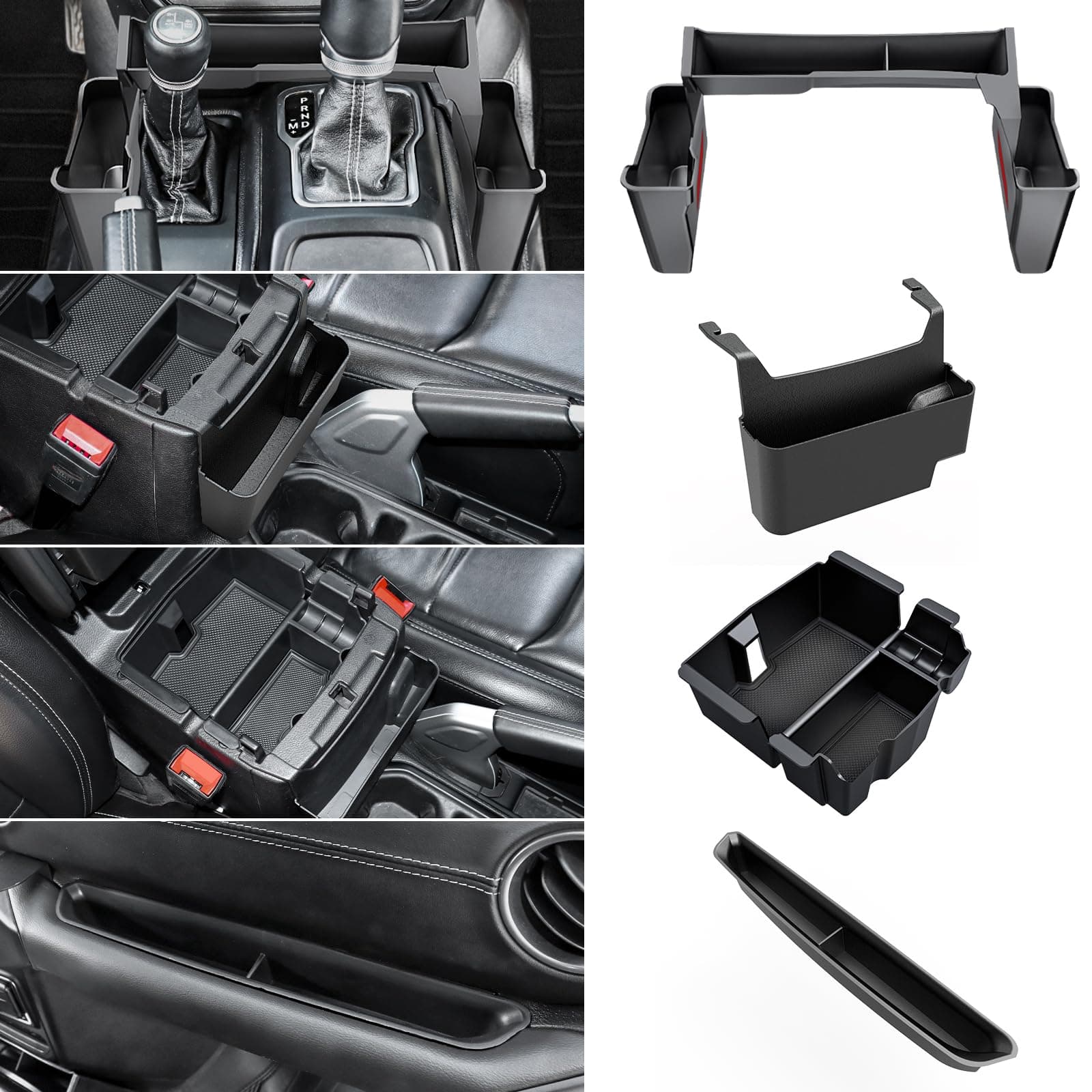 4PCS Upgraded Center Console Organizer for Jeep Wrangler JL JLU 4xe 2018-2026 & Gladiator JT 2020-2024 2025 2026 Accessories Gear Shift Side Tray Hanging Armrest Storage Box (Not for JK/JKU)
