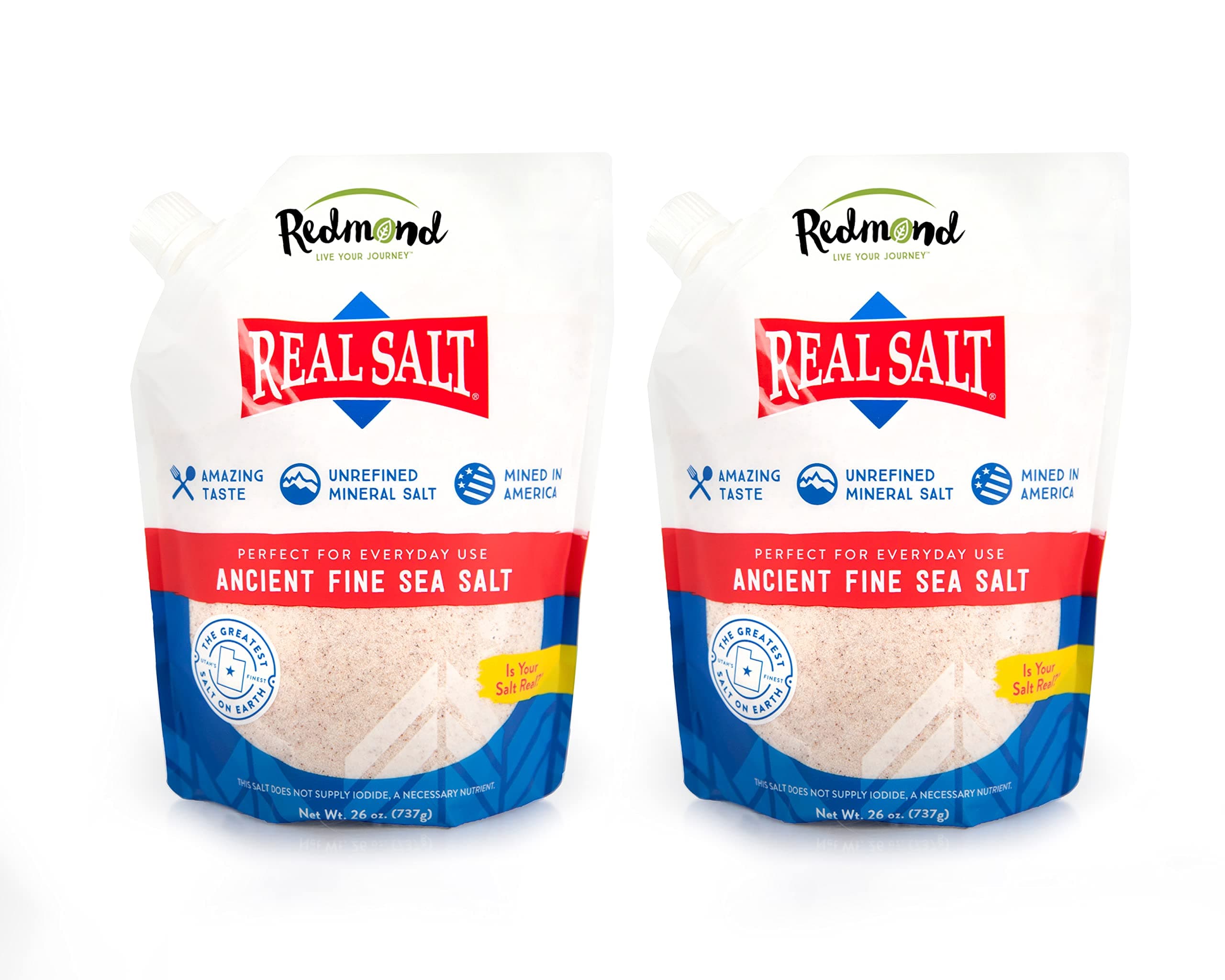 REDMOND Real Sea Salt - Natural Unrefined Gluten Free Fine, 26 Ounce Pouch (2 Packs)