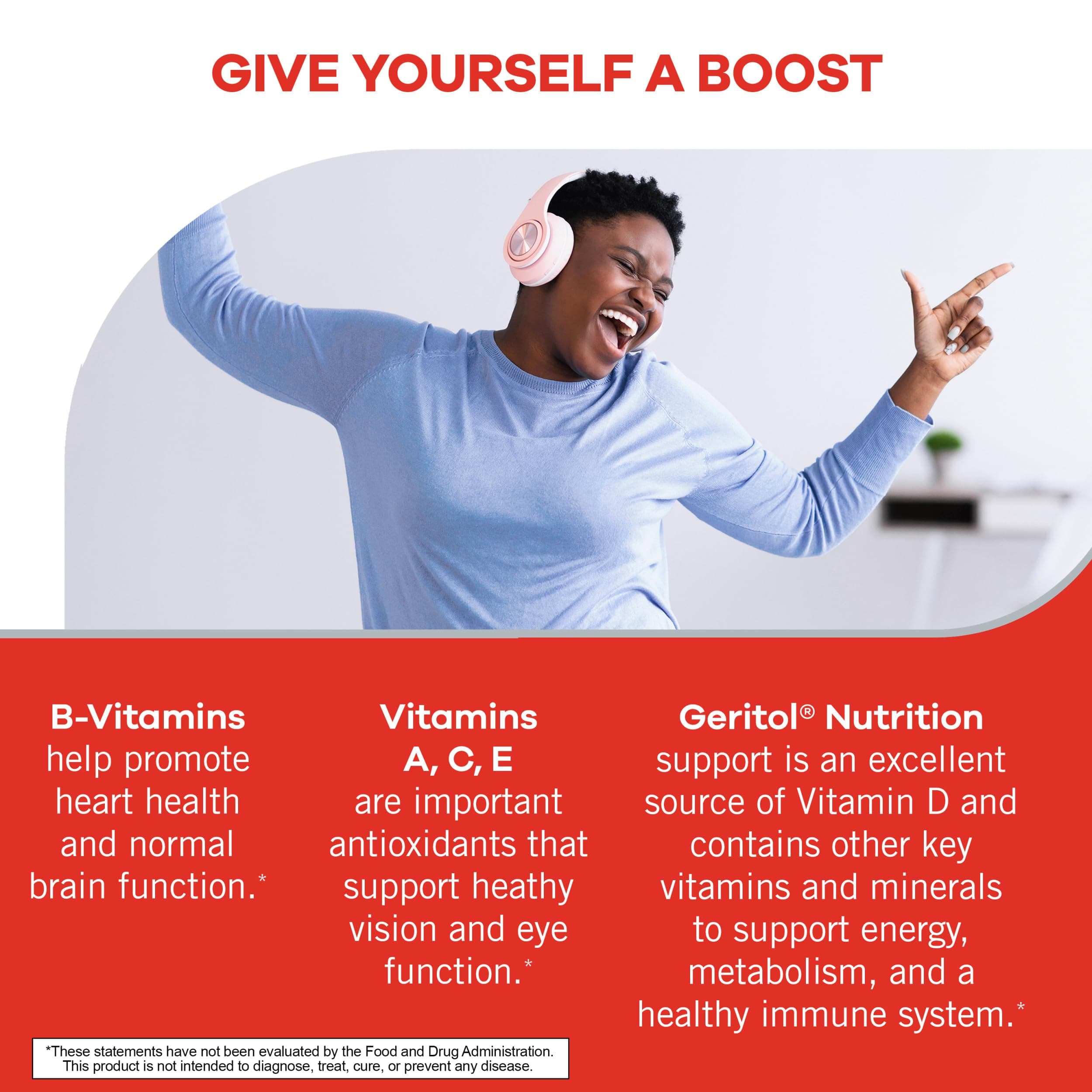 Geritol, Multivitamin Supplement, Contains B-Vitamins, Antioxidants, Vitamins C, E & D and Iron, 26 Essential Vitamins and Minerals, Gluten-Free, Non-GMO, No Artificial Sweeteners, 100 Tablets