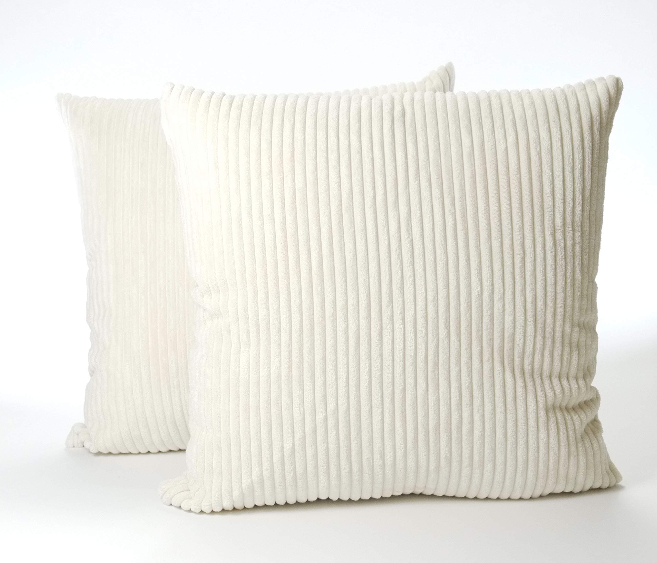 A Pair of 18in x 18in Super soft Chenille Stripe Cushion Covers in Cream