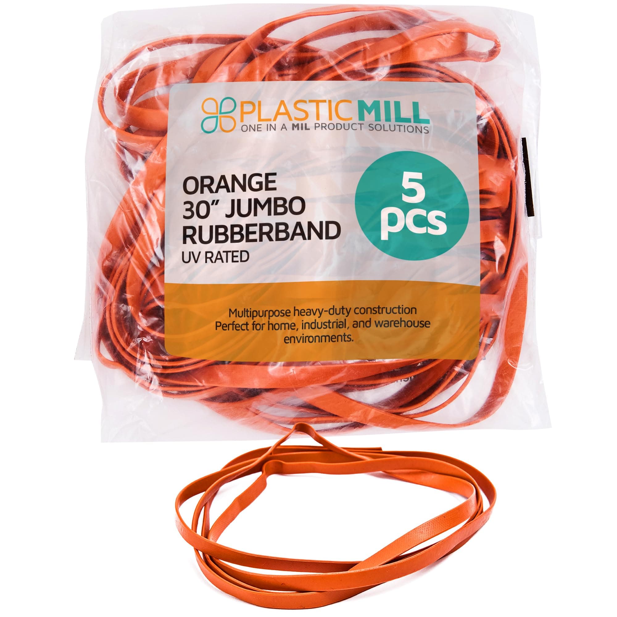 PlasticMill 30" Jumbo Rubber Band: 30 Inch, Orange, UV Rated 5 Pack.