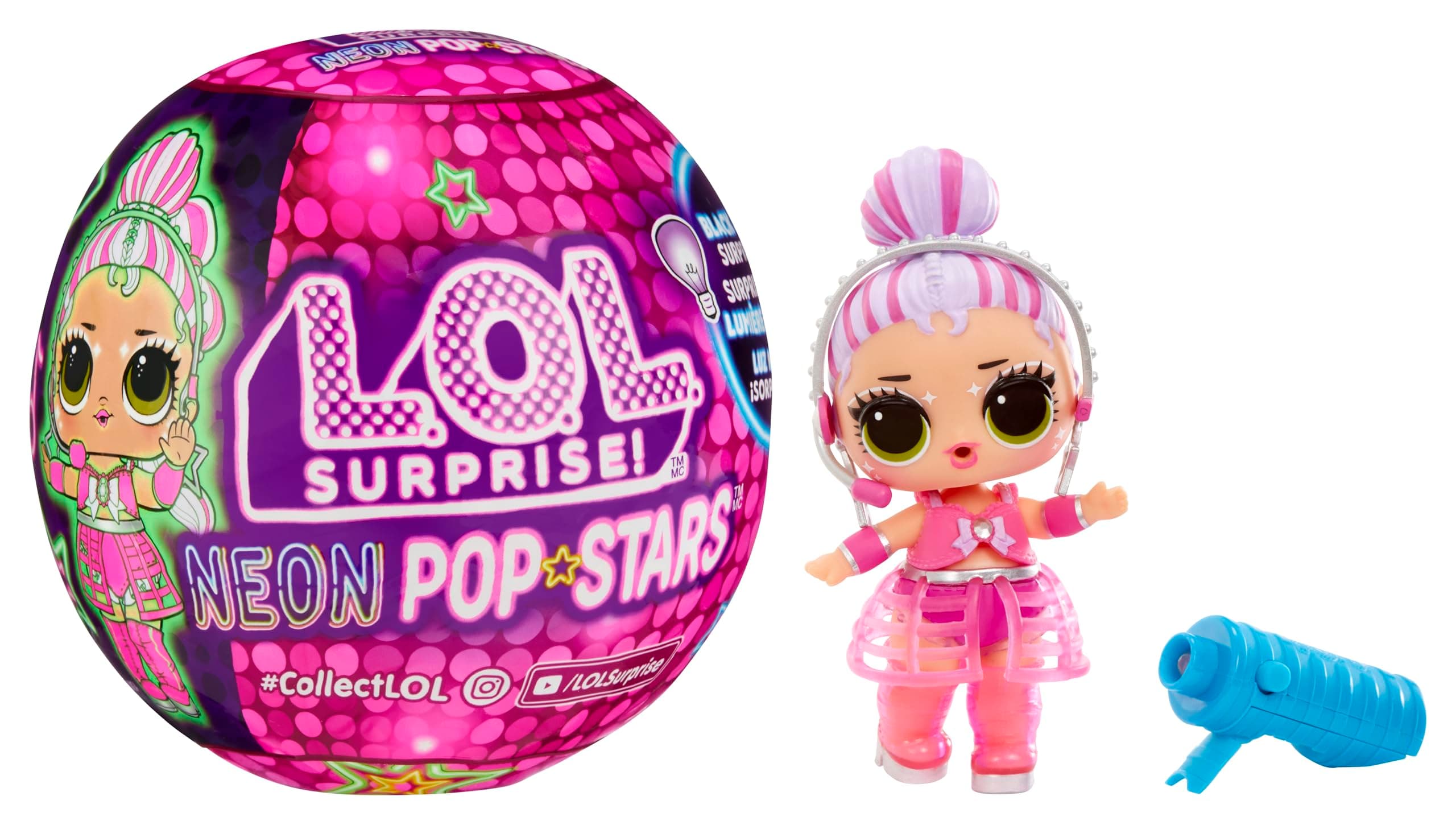 Neon Pop Stars Tots - 1 Doll with Magical Blacklight Surprises, Blind Packaging, 7 Tots to Collect, Each with Neon Decals and Accessories, Ideal Present for Kids Ages 4+