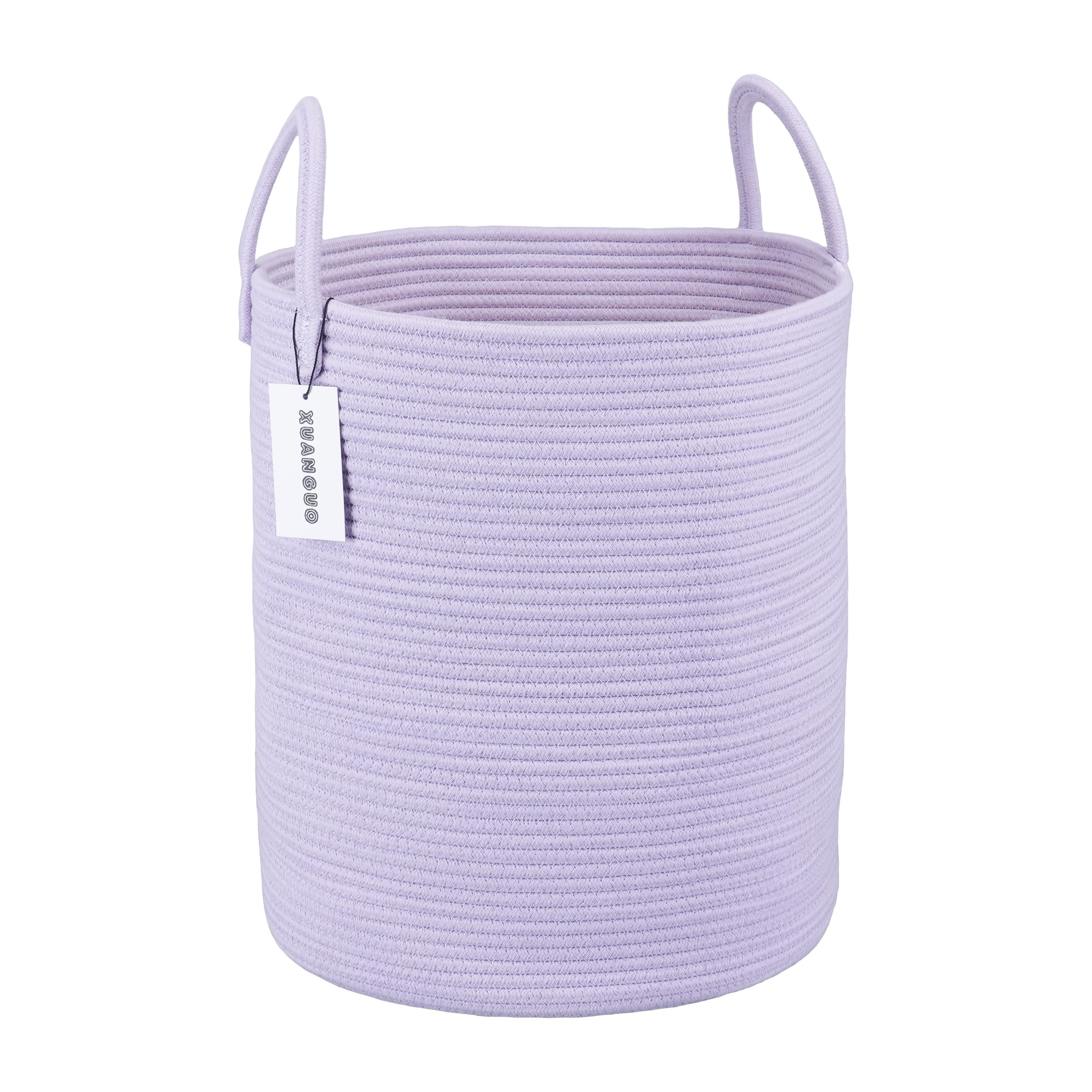Rope Laundry Basket Hamper for Clothes Woven Storage Basket for Living Room Bedroom Boho Tall Rope Baskets for Blanket Toys Pillow Towels Baby Nursery Hamper Bin Large purple or lavender