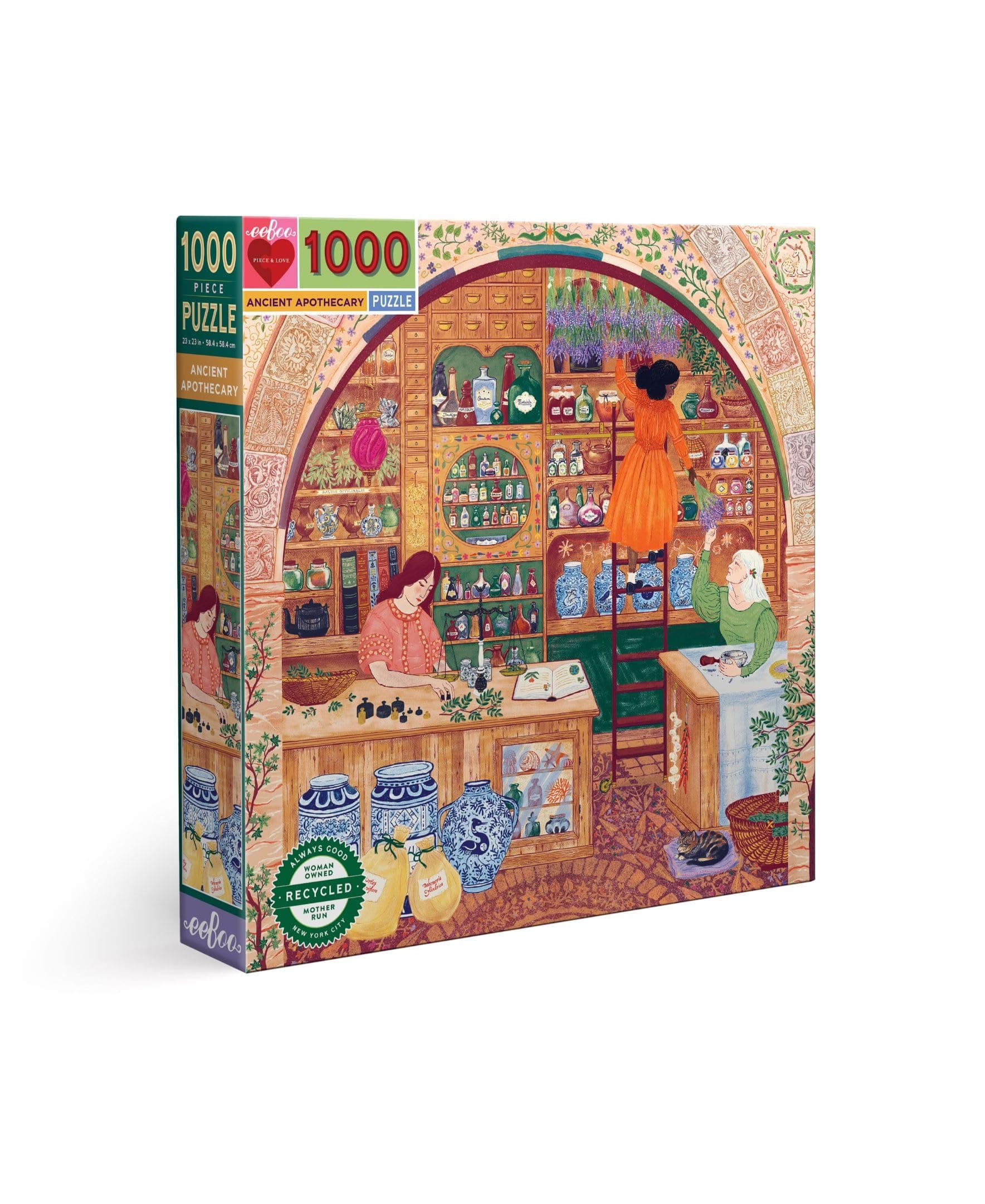 eeBoo 1000 Piece Puzzle - Ancient Apothecary Jigsaw Puzzle for Adults, Square 23" x 23" Made with Recycled Board & Vegetable-Based Ink