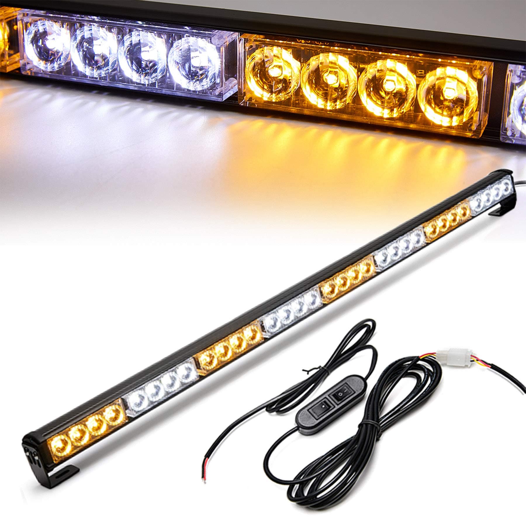 LE-JX Emergency Light Bar 35.5 Inch Traffic Advisor Led Strobe Light Bar Kit Rainproof Warning Caution Turn Signals Directional Car Vehicles Pickup Trucks Tow Roof Rear Head (35.5 Inch, Yellow/White)