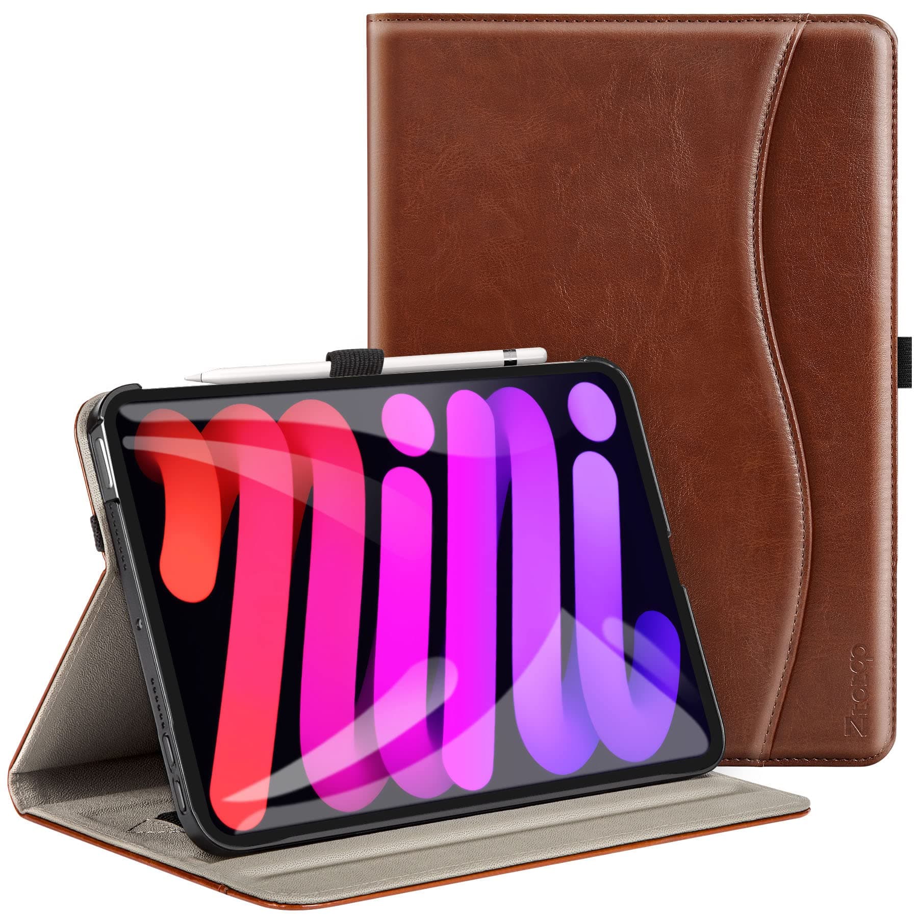 ZtotopCases for New iPad mini 7 (A17 Pro) Case 2024 / iPad mini 6 Case 8.3 Inch, Premium PU Leather Folio Stand Cover with Auto Wake/Sleep, Front Card Pocket, Brown