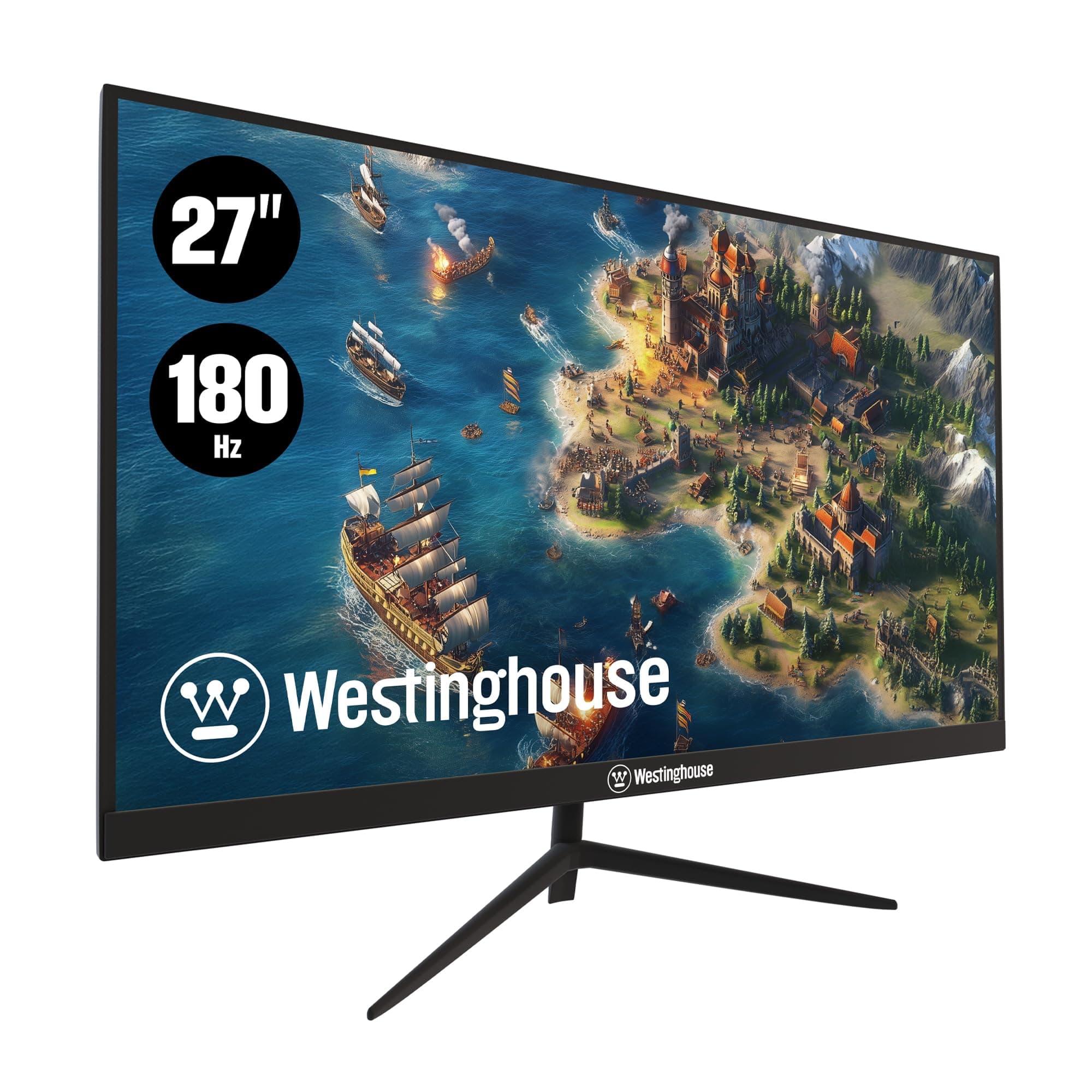 27 Inch Flat Gaming Monitor, 180Hz, 1ms, AMD FreeSync Support, Low Motion Blur, 1080p Full HD IPS Display, for Office, PC & Console Games with Built in Speakers, 1x DisplayPort, 2X HDMI