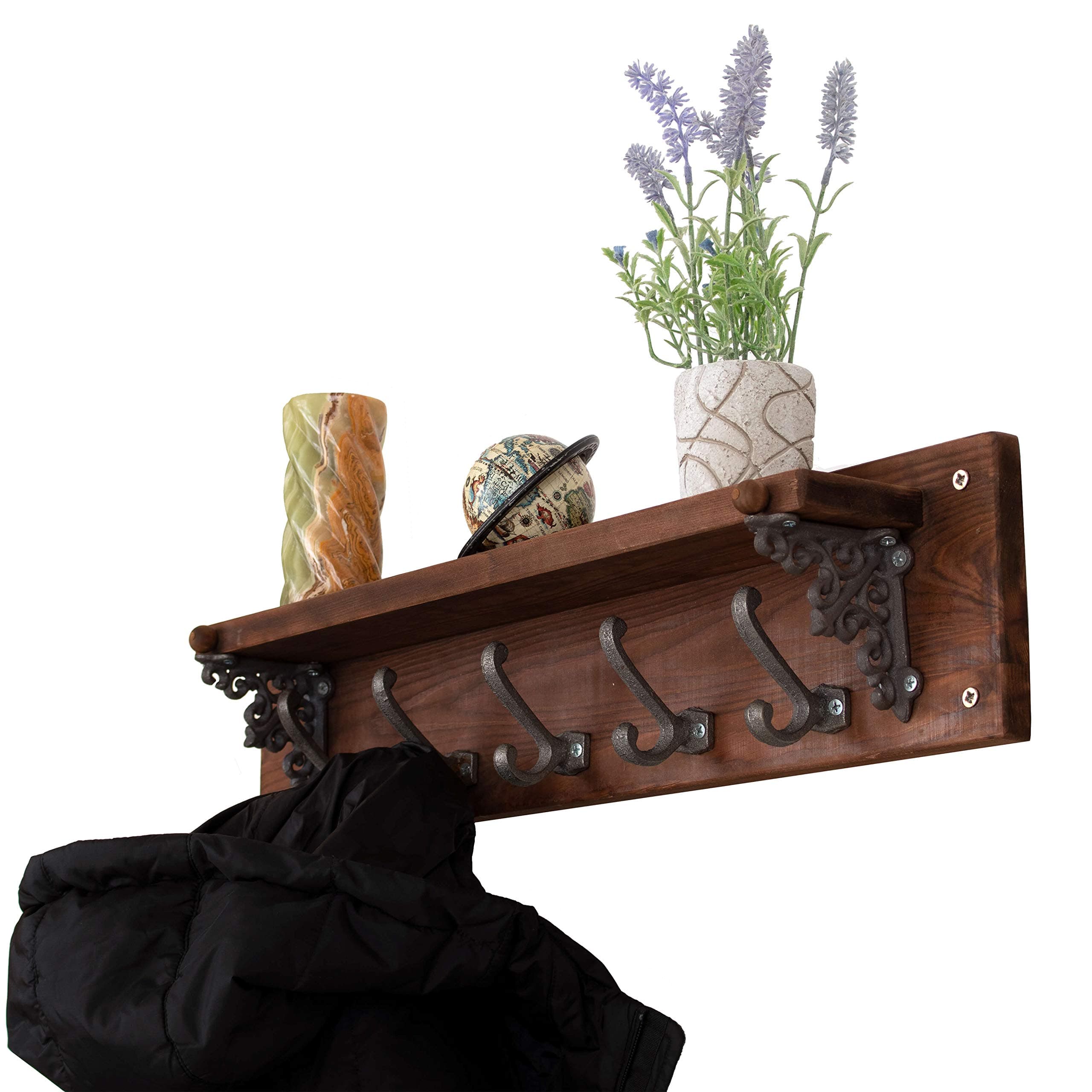 Wall Mounted Coat Rack Entryway Wall Shelf Wooden Organizer with Hooks Storage Cabinets for Hallway Living Room, Entryway Key Rack, by Generous