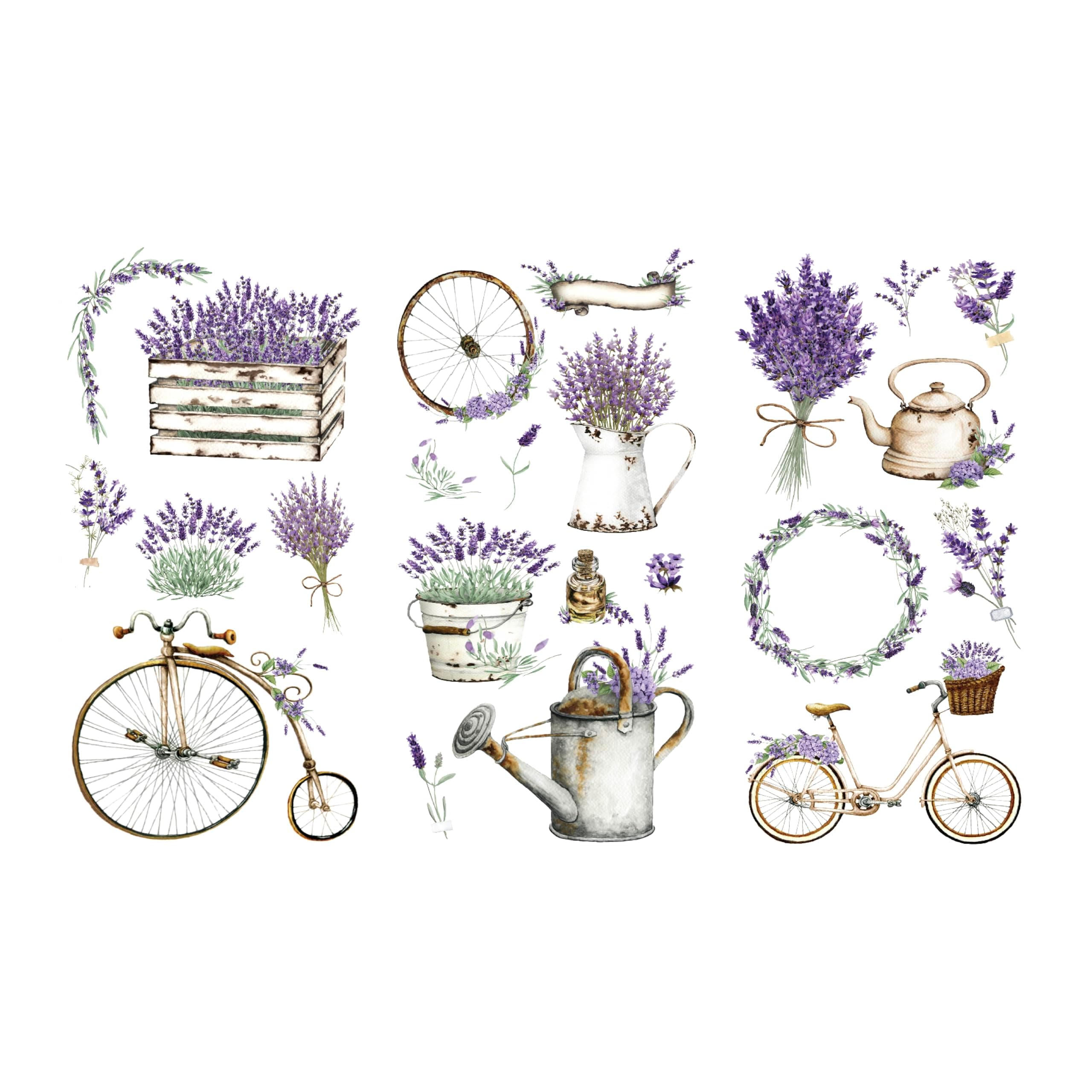 Rub on Transfers/Decals for Crafts and Furniture | 3 Design Sheets 6”x 12” | Home Decor Transfers | by Thymeless Designs (Vintage Lavender)