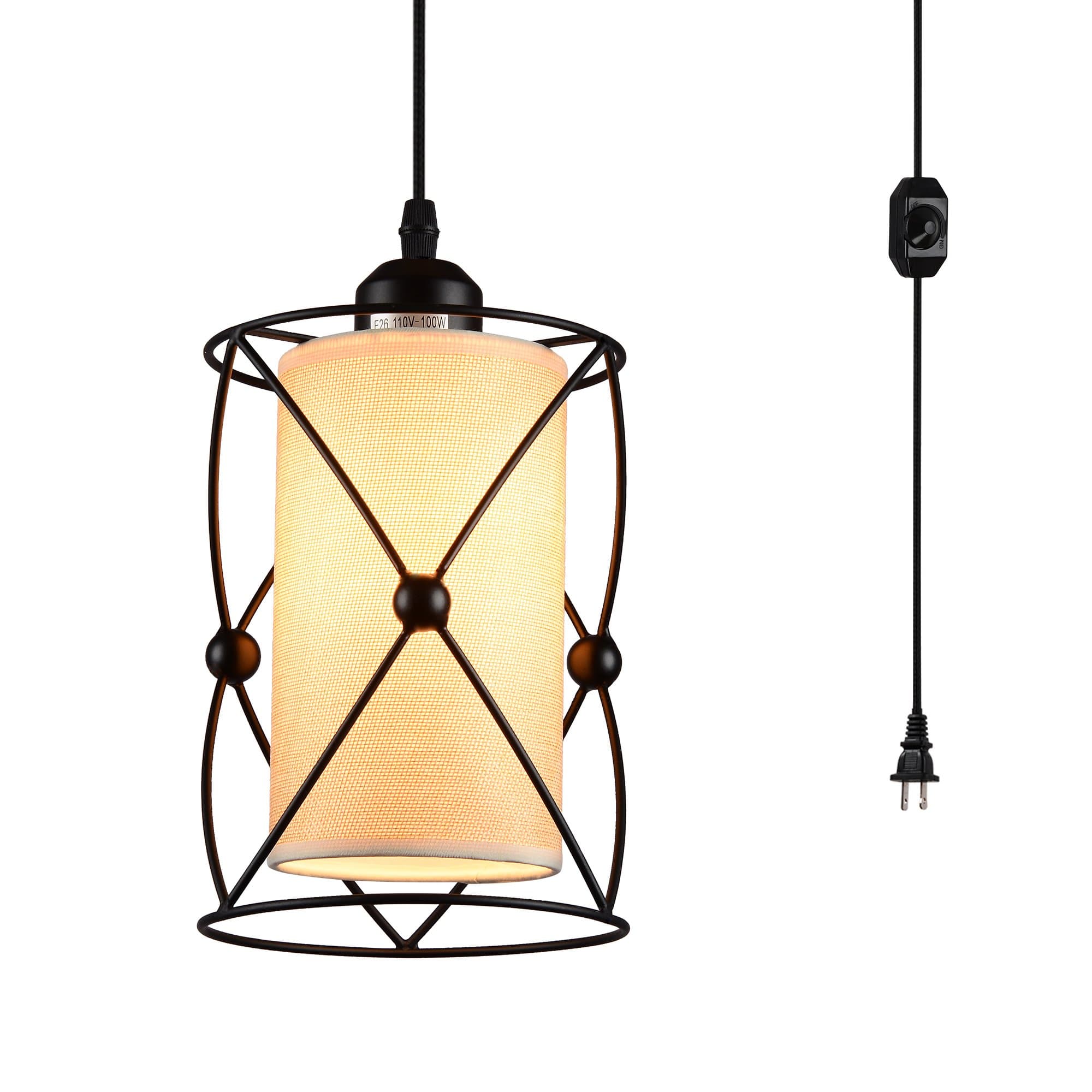 Creatgeek Modern Glass Pendant Light with Industrial Metal Cylinder Lampshade for Kitchen Island and Dining Room