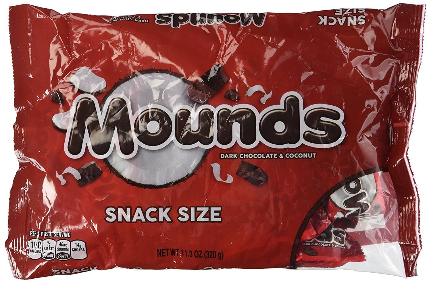 Hershey's Mounds Candy Bars, Snack Size, 11.3-Ounce Bag (Pack of 2)