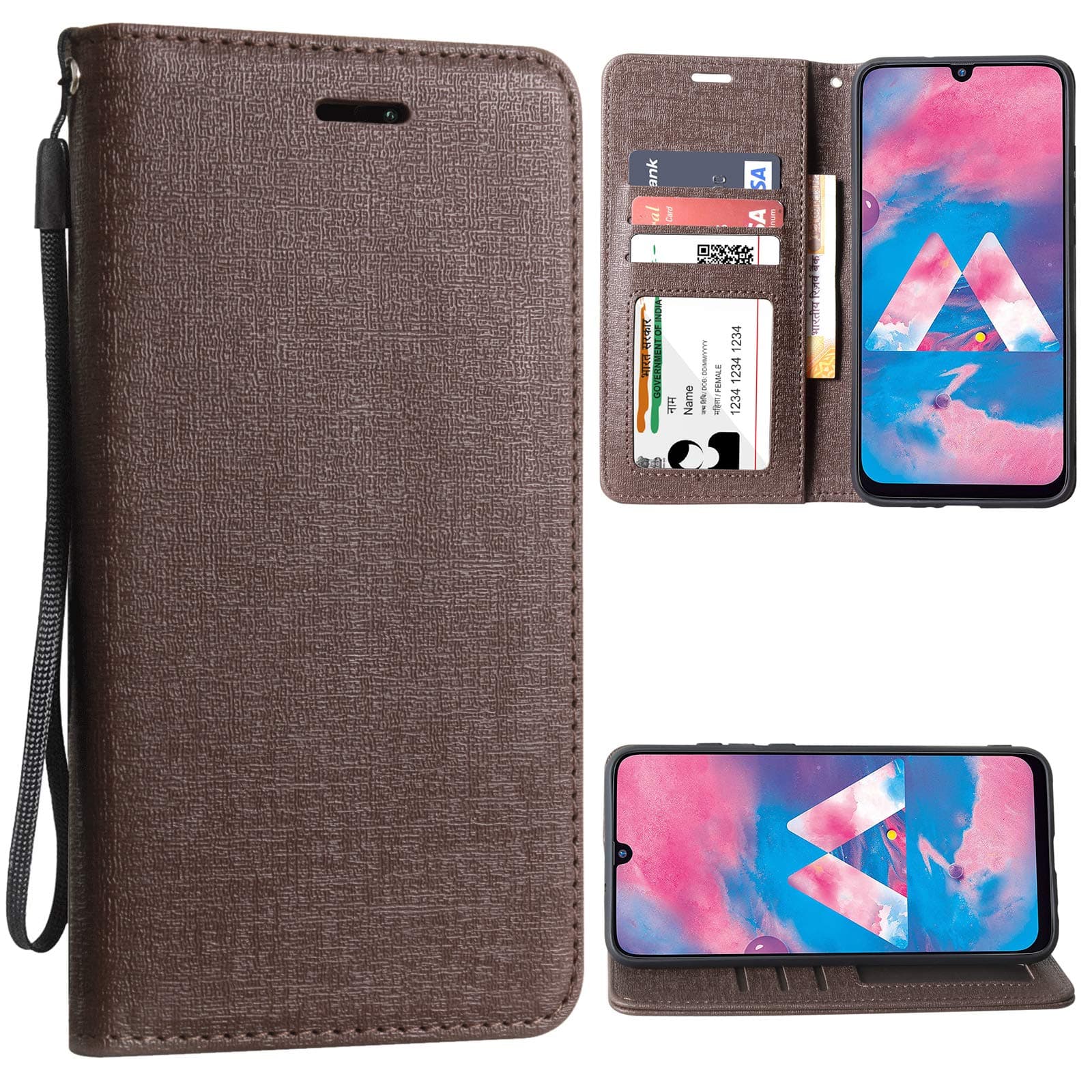 TecKraft Leather Wallet Case Shock Absorbing Flip Cover for Samsung Galaxy M30 (Classic Brown)
