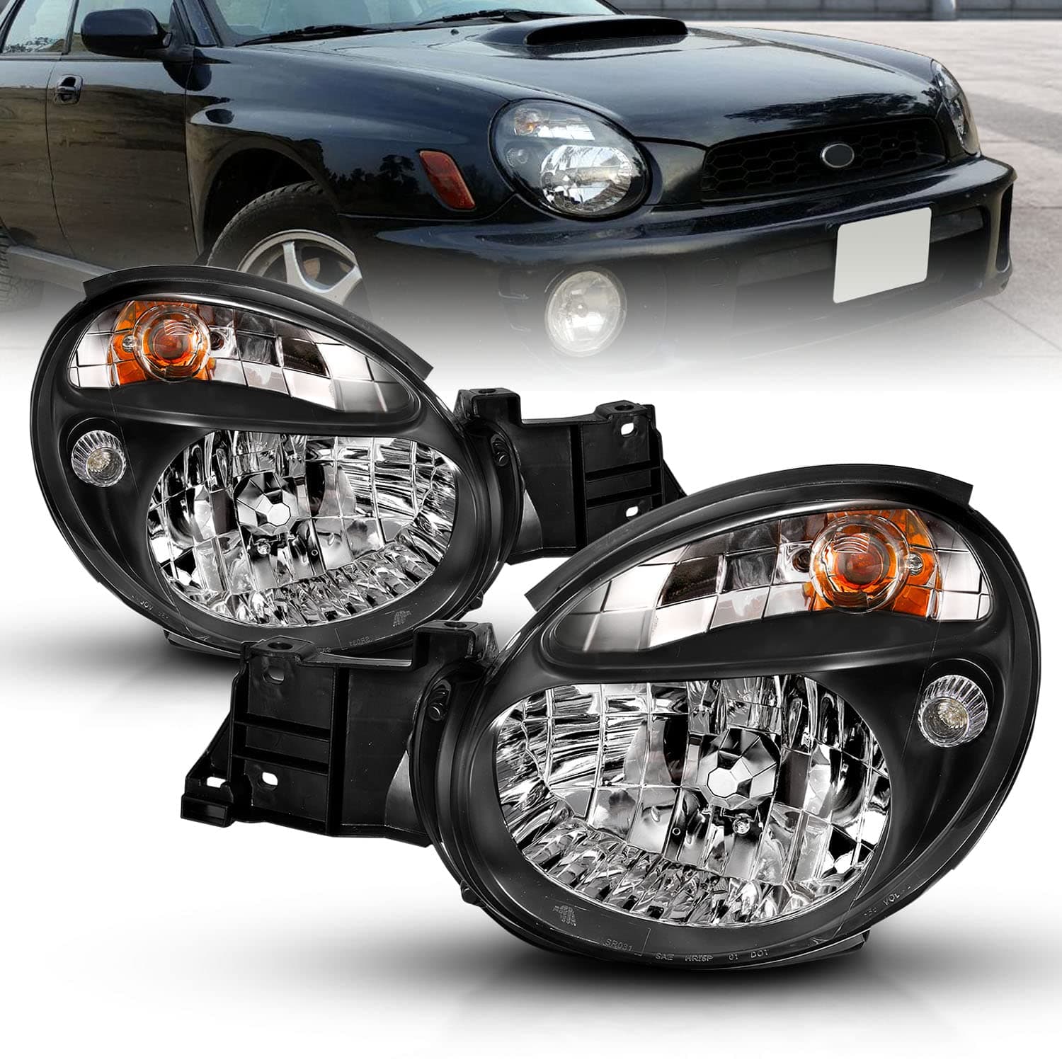 AmeriLite for 2002-2003 Subaru Impreza Crystal Black Replacement Headlights Pair - Passenger and Driver Side