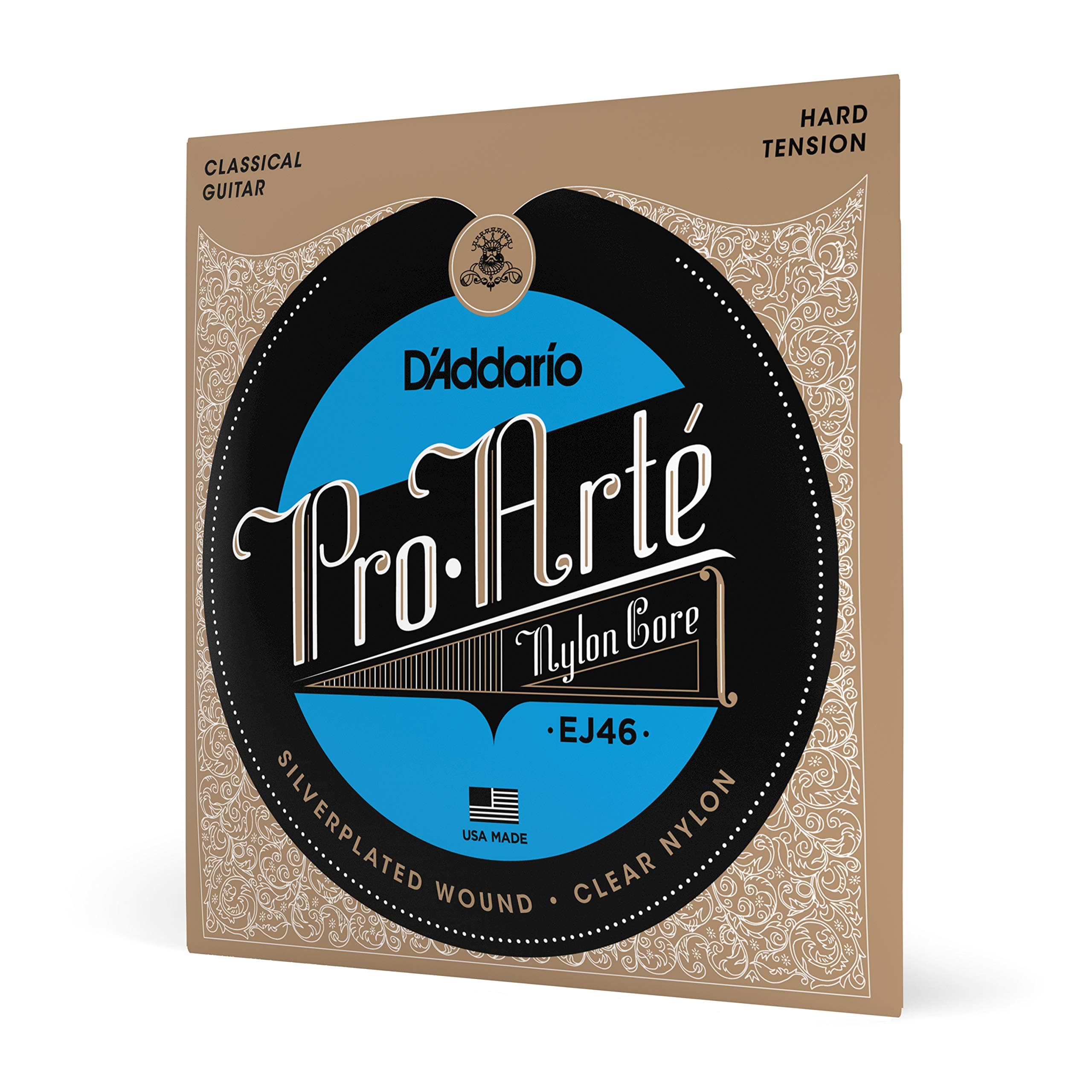 D'Addario Pro Arté Nylon Classical Guitar Strings, EJ46, Hard Tension, 6-String Set, Pack of 1