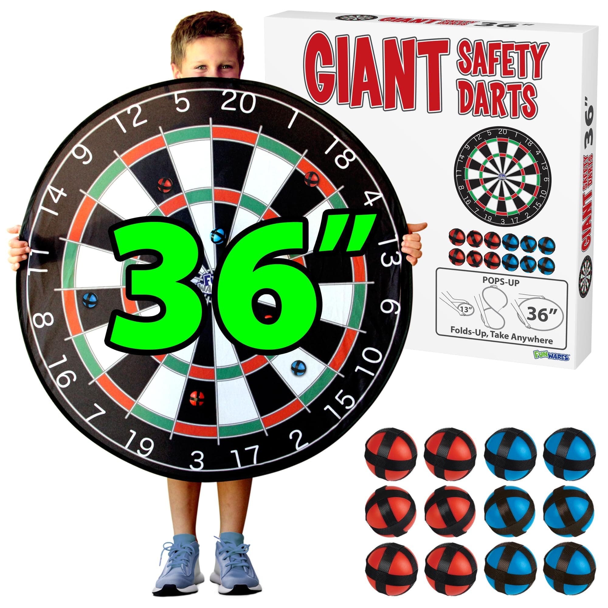 Funwares 36" Giant Dart Board for Adults and Kids, 25% Larger Than The Competition for Ultimate Indoor Fun and Outdoor Fun, Party Game for Families, Games for Kids 8-12, and Dart Game for Adults