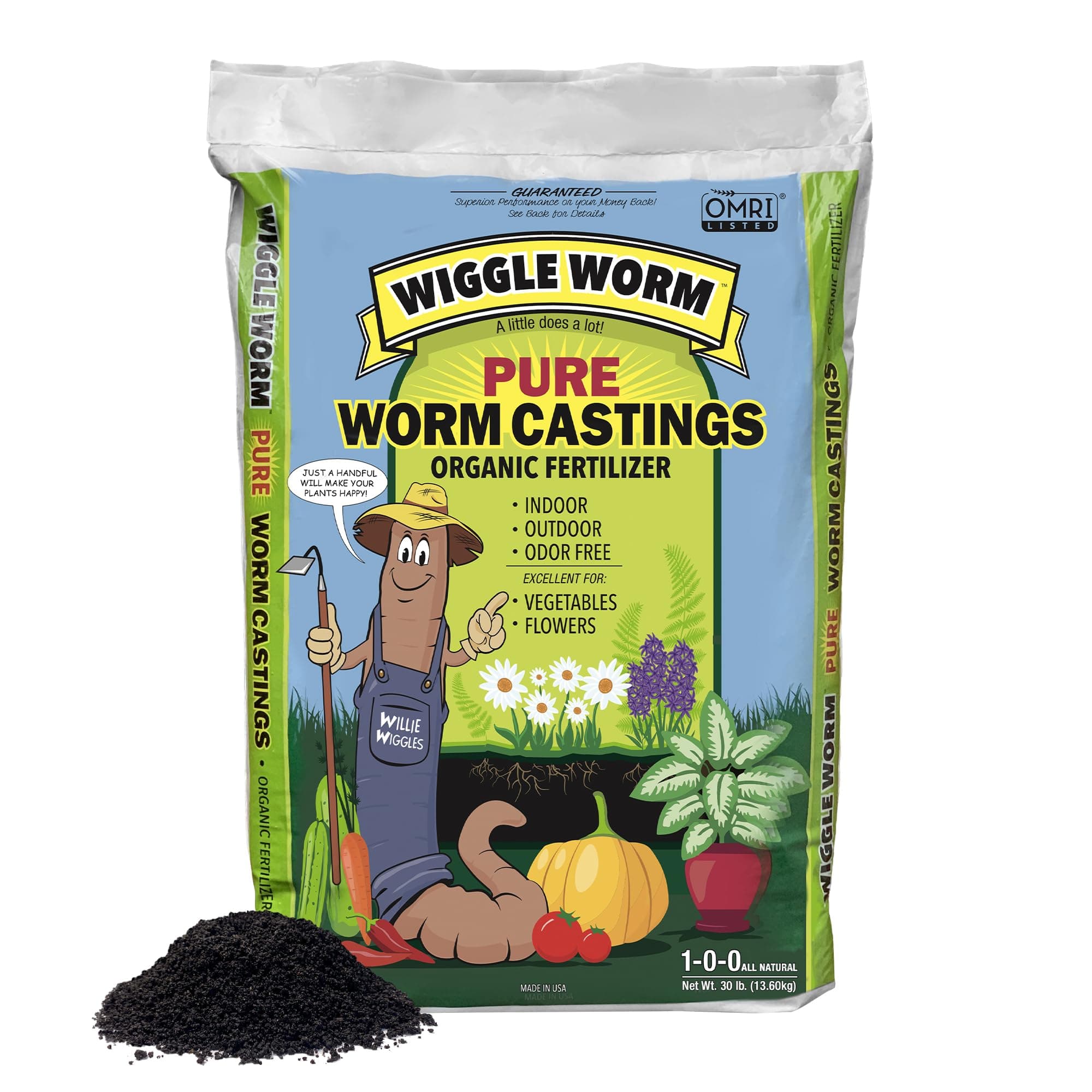 100% Pure Organic Mineral-Dense Worm Castings Fertilizer, 30lbs - Improves Soil Fertility and Aeration for Growing Better Houseplants, Vegetables, and More