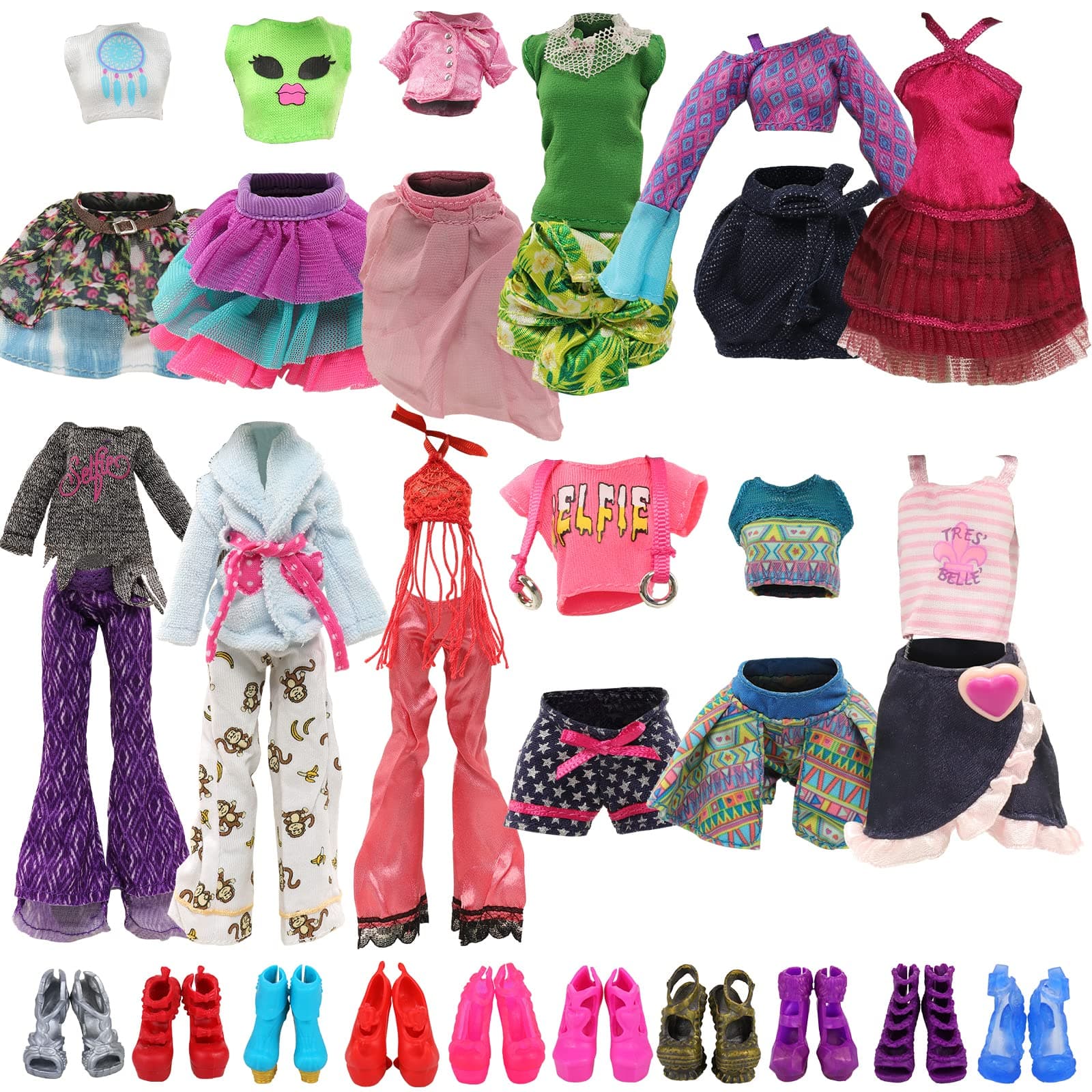 BARWA 6 Sets Doll Clothes and 6 Shoes for 11 inch Monster Girl Doll Aessories Fashion Outfits Casual Tops Pants