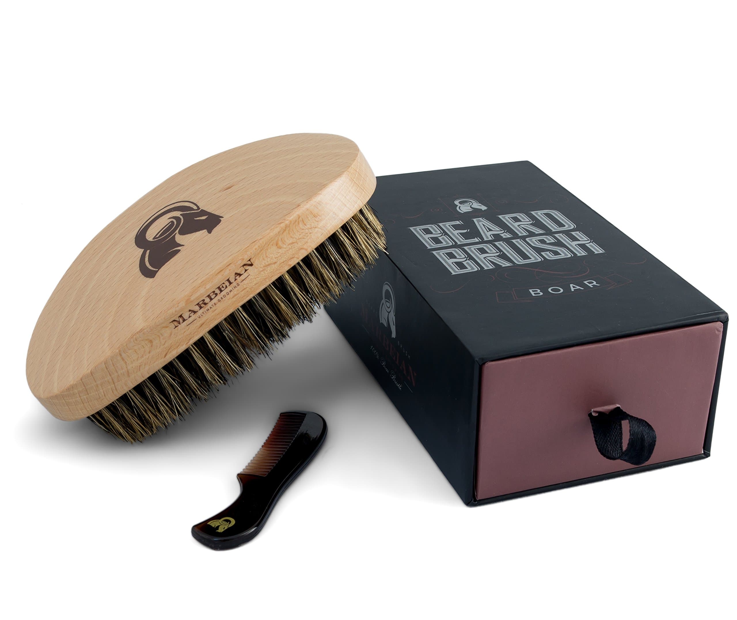 Beard Brush & 7.2 cm Comb for Moustache Set, Curved Design Makes the Brush Ride Smoothly Through Your Beard and Hair. Feels great. 100% Boar Bristle. Packaged in a Premium Gift Box. Order yours!