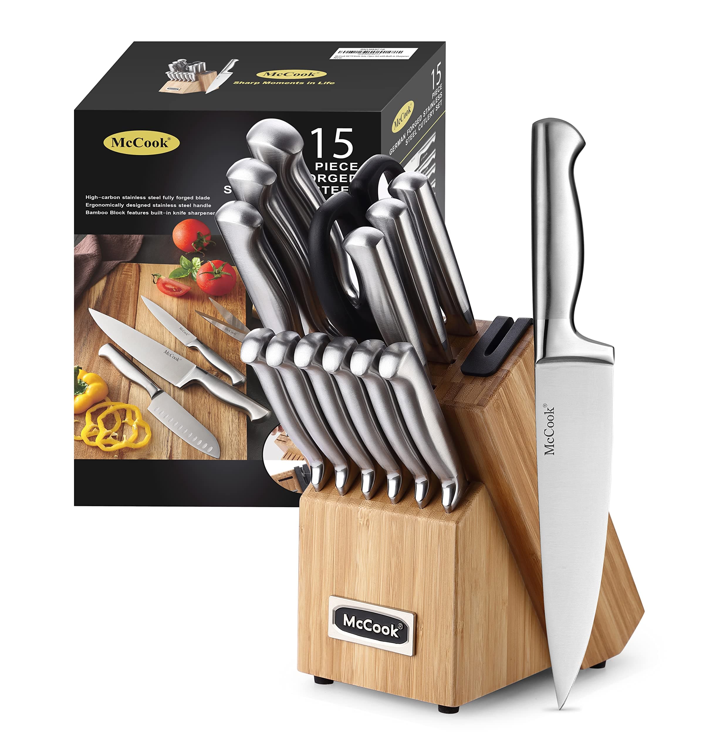 McCook® Knife Sets,German Stainless Steel Knife Block Sets with Built-in Sharpener