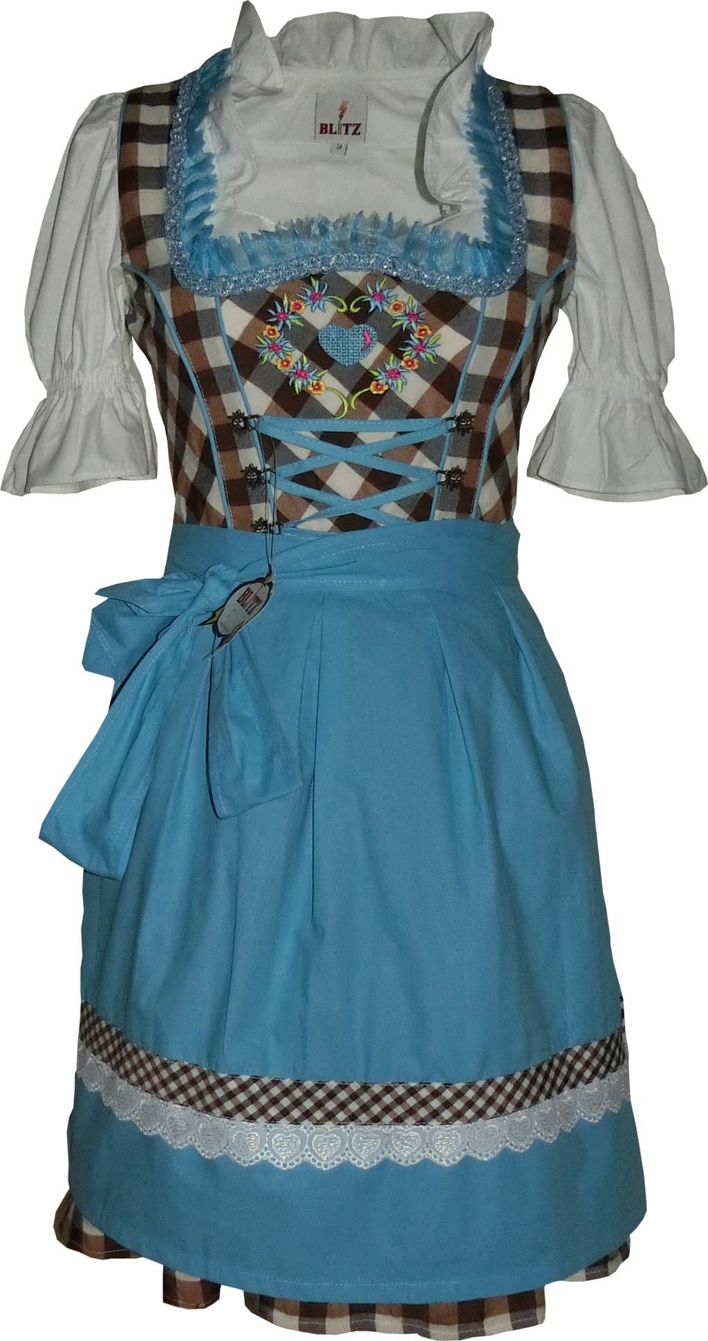 3pcs Bt22 Dirndl 90cm Color: Brown - White - Turquoise