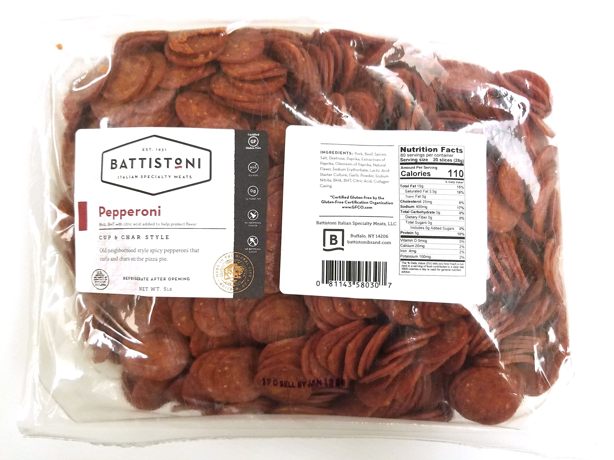 Battistoni Cup & Char Spicy Pepperoni (Bulk 5lb Bag)