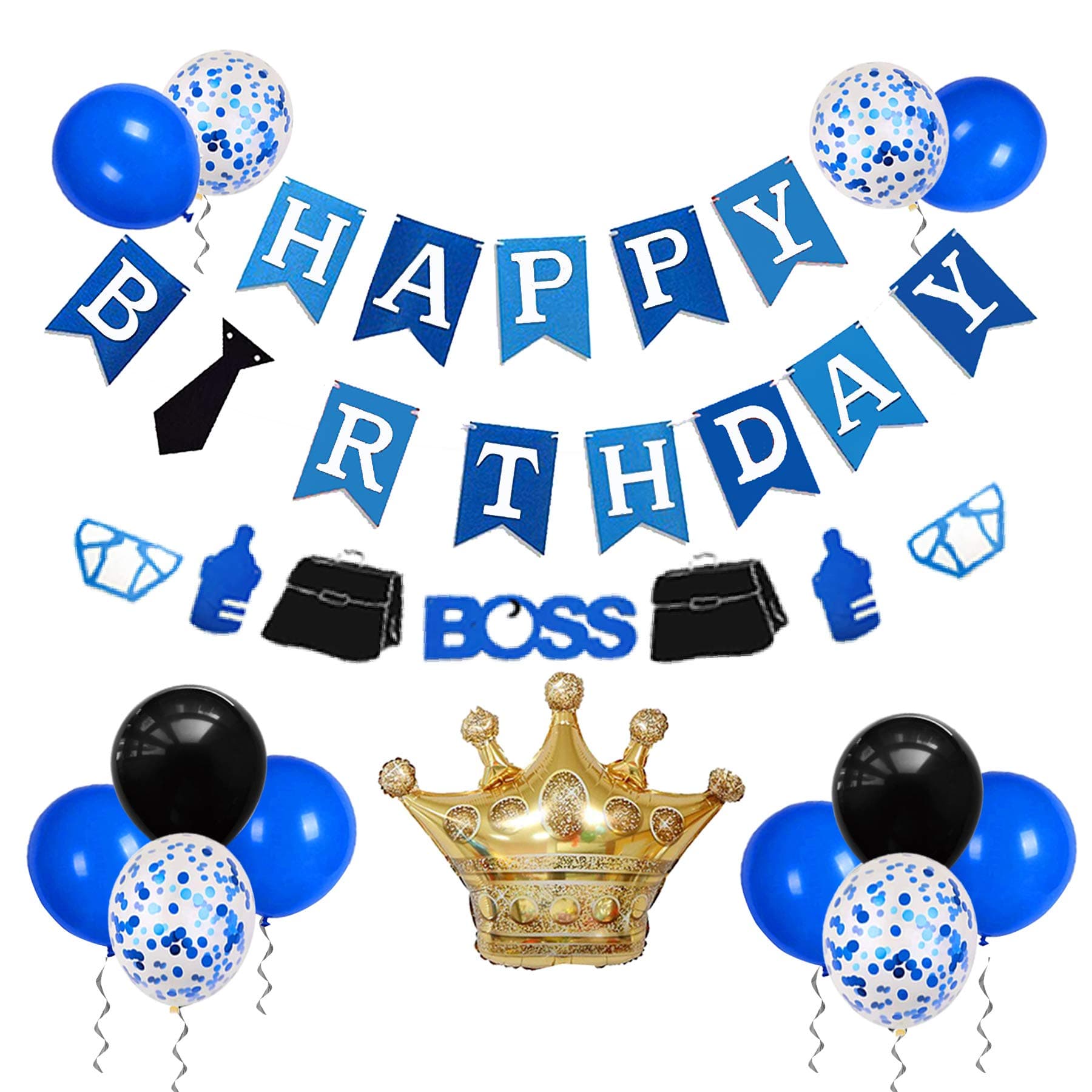 Baby Boy Birthday Fabric Banner Garland Balloon Party Favor Supplies Set,Felt Fish Tail Flag Home Layout DIY Bday Decoration ,Newborn boy Child Kid