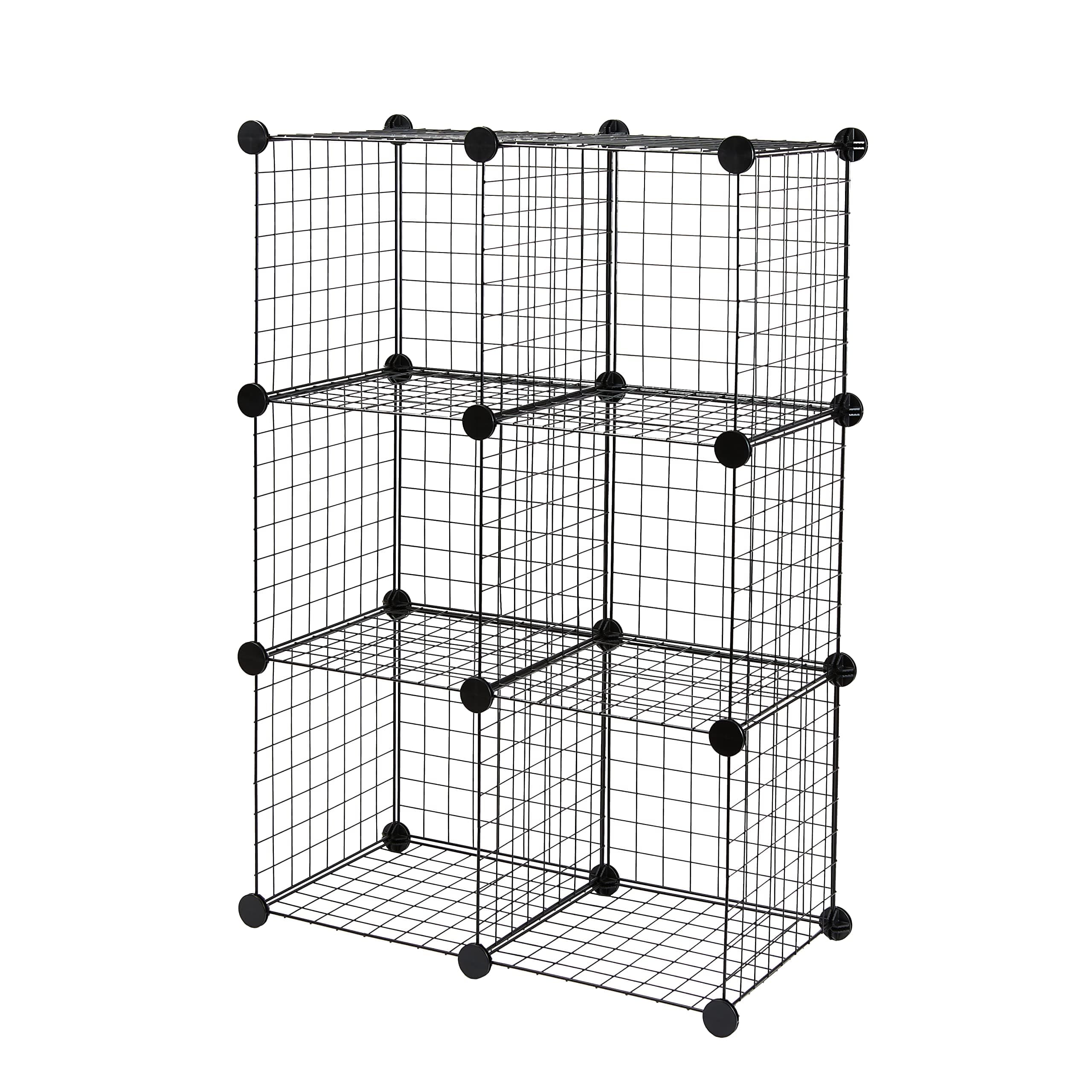 Amazon Basics 6-Cube Wire Grid Stackable Storage Organizer, Metal Shelving Unit, No-Tool Assembly, 26"W x 38"H x 12.6"D, Black
