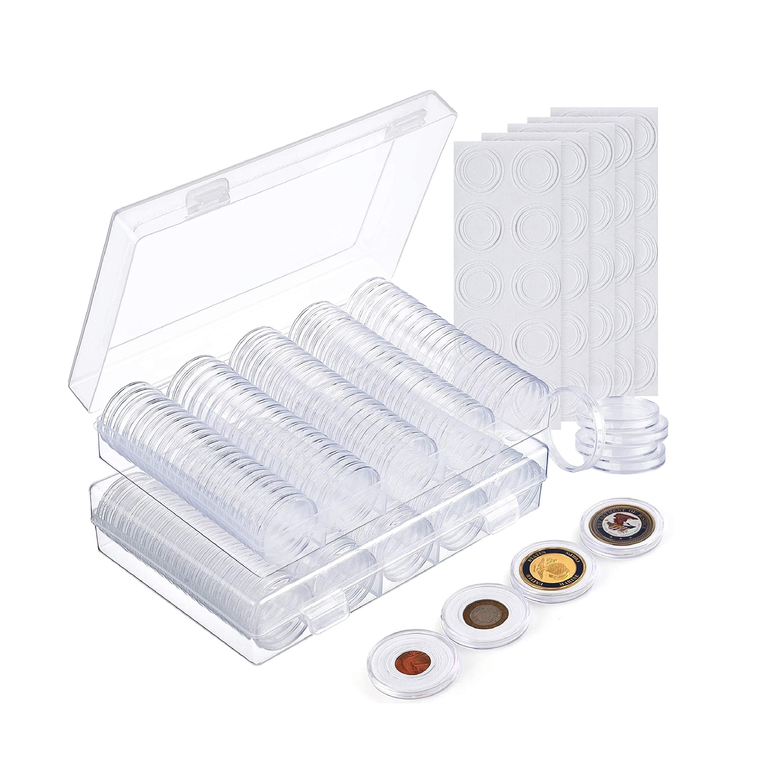 MATANA - 200 Acrylic Coin Holder Capsules (30mm), with Foam Gaskets & 2 Organizer Boxes, Collectors Gift Set - Protect & Admire