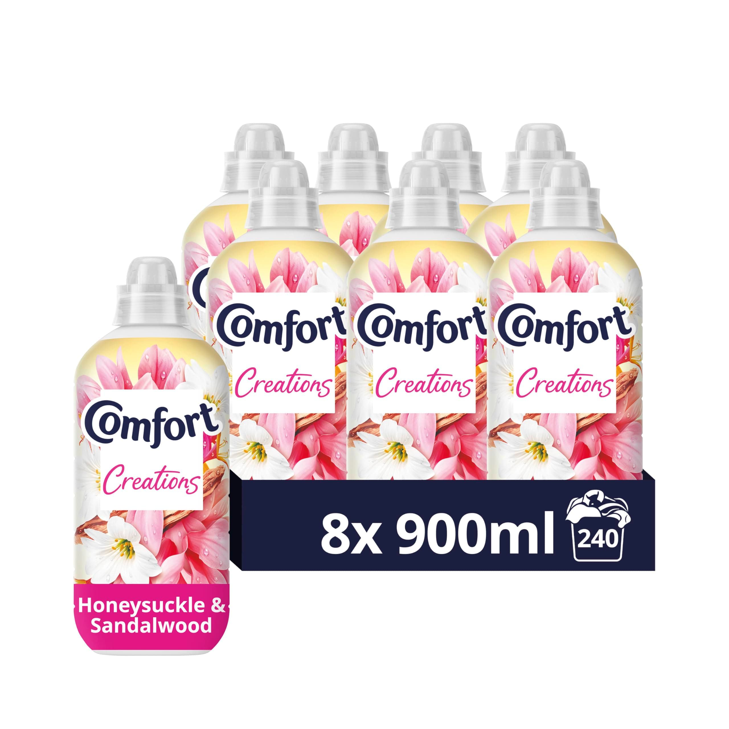 Perfume Creations Honeysuckle & Sandalwood Fabric Conditioner Softener with Motion-Activated Fragrance Technology 100 Days of Freshness 240 washes (8x 900 ml)