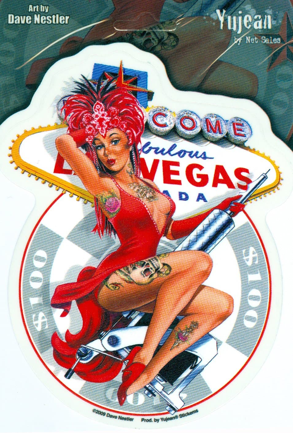 Dave Nestler - Las Vegas Showgirl on Tattoo Gun - Sticker / Decal