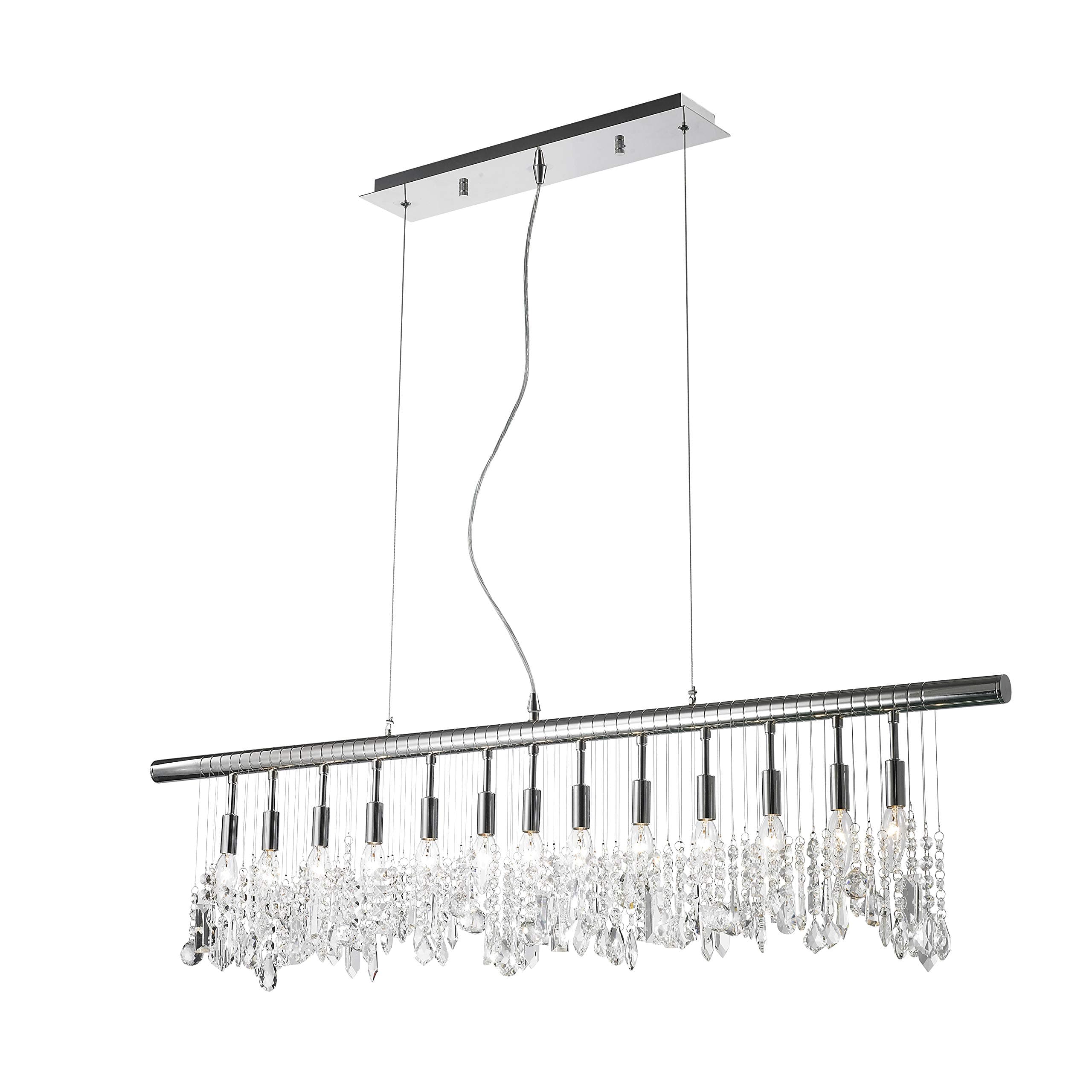 Worldwide Lighting Nadia Collection 13 Light Chrome Finish and Clear Crystal Linear Pendant 48" L x 10" H Extra Large