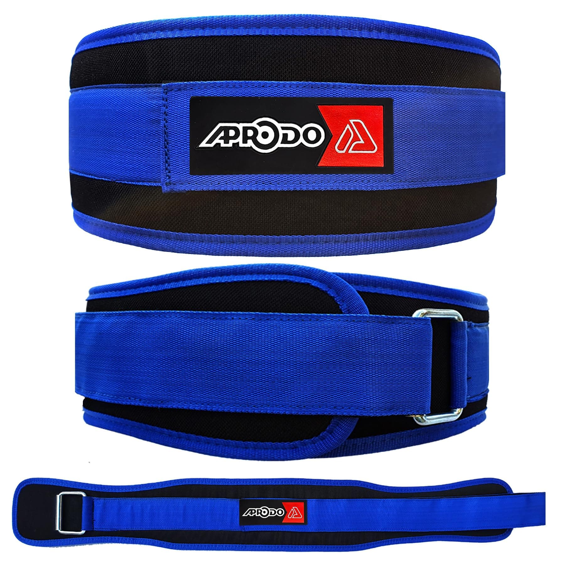 Aprodo Multipurpose Weight Lifting Belt for Back Support Comfortable & Durable for Powerlifting, Weightlifting, Gym, Workout - 100% Nylon, (4 Inch Wide) for Men and Women (Blue, Medium 32'' - 36'')