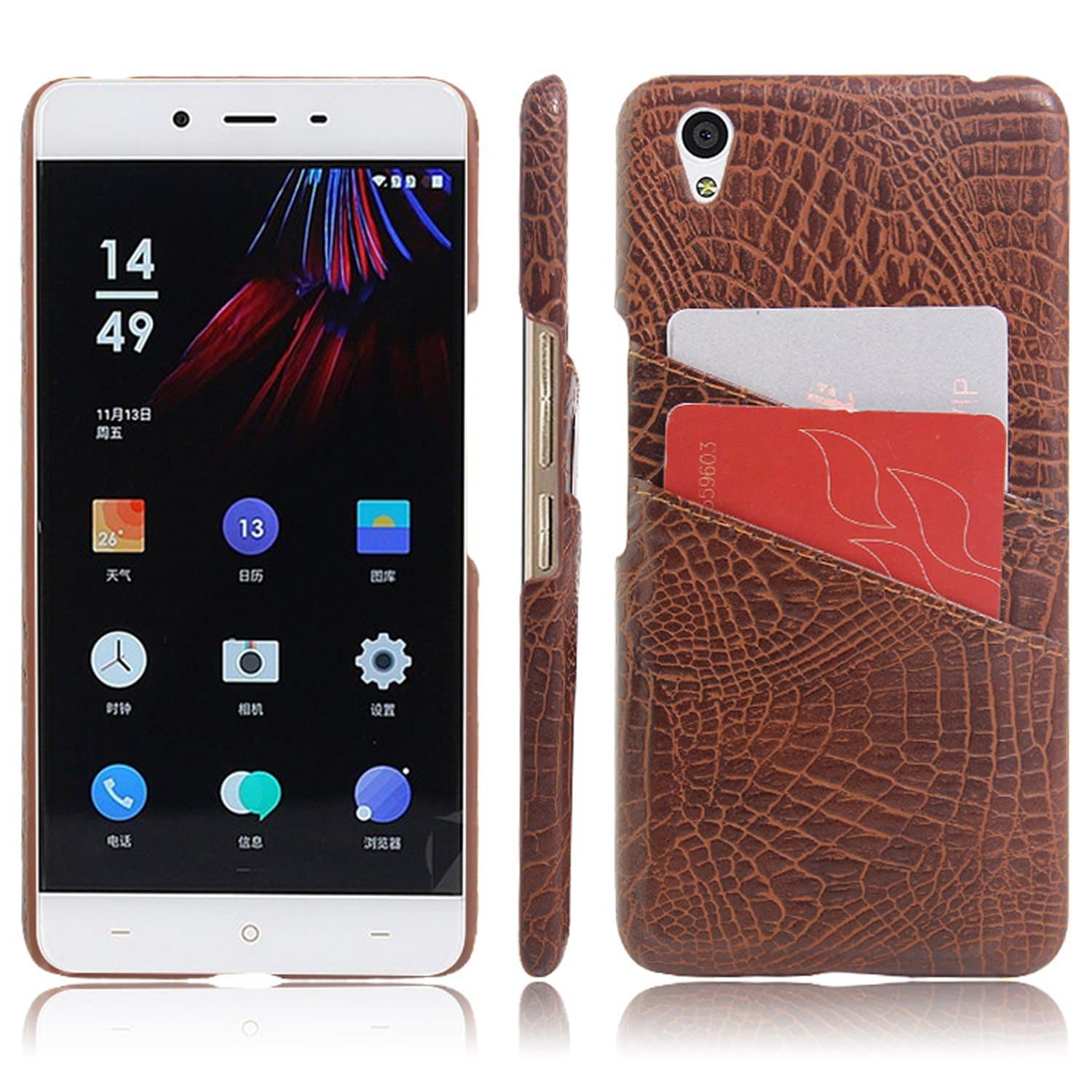 Oneplus X Case, HL Brothers Card Slot Vintage Cases Series, Premium Crocodile Pattern PU Leather Wallet Case Back Cover for Oneplus X 2015 (Card Slot Brown)