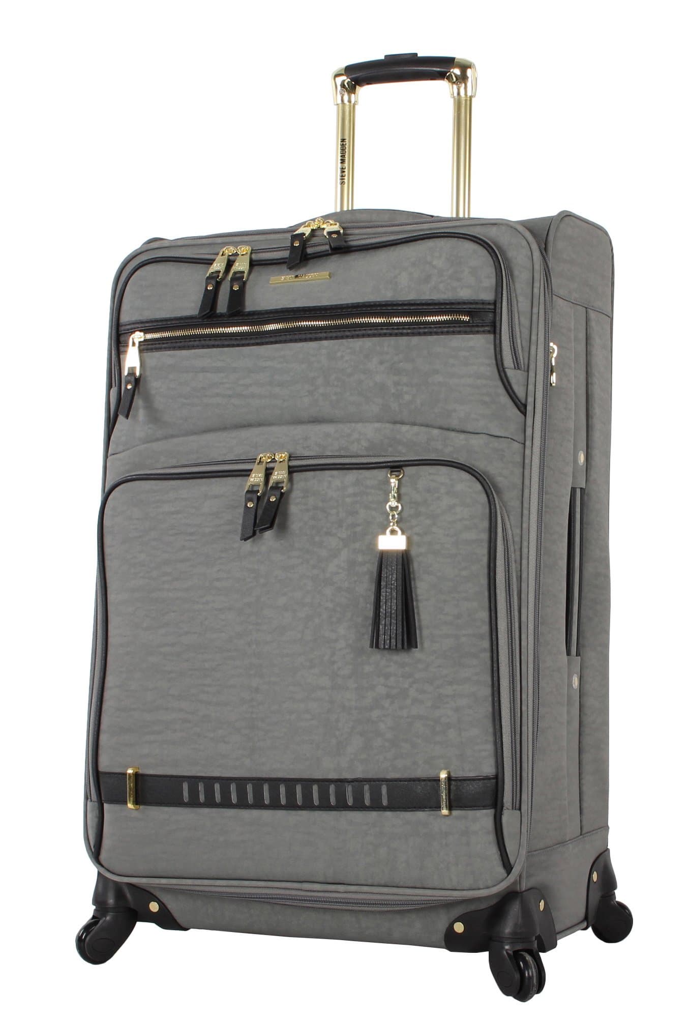 - Designer Luggage - Checked Large 28 Inch Softside Suitcase - Expandable for Extra Packing Capacity - Lightweight Bag with Rolling Spinner Wheels (Peek-A-Boo Grey)