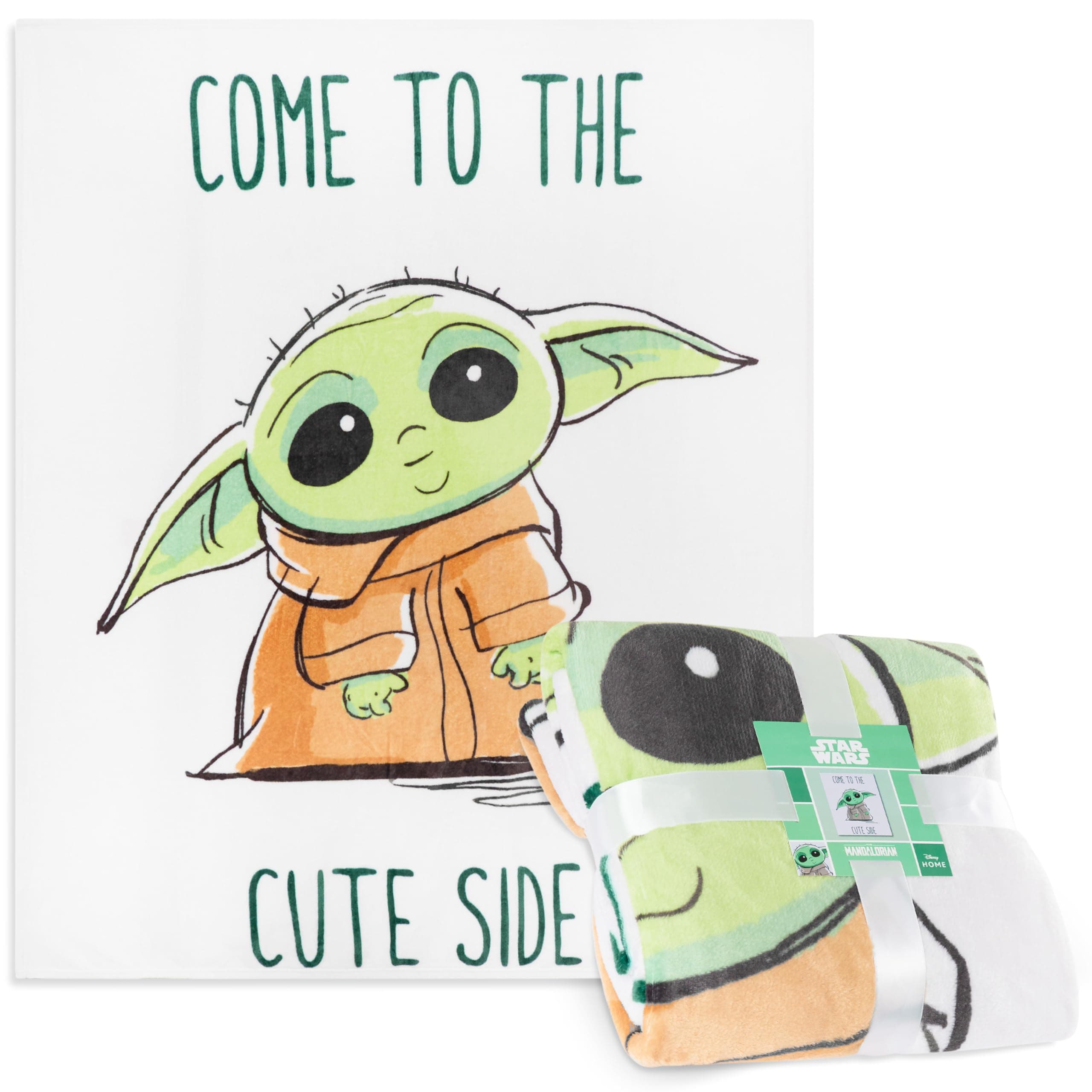 Disney Baby Yoda Fleece Bed Blanket Soft Grogu Bed Throw Bedroom Decor Plush Throw Mandalorian Comforter 150 x 130cm for Bedroom Travel Sleepovers (Green Baby Yoda)