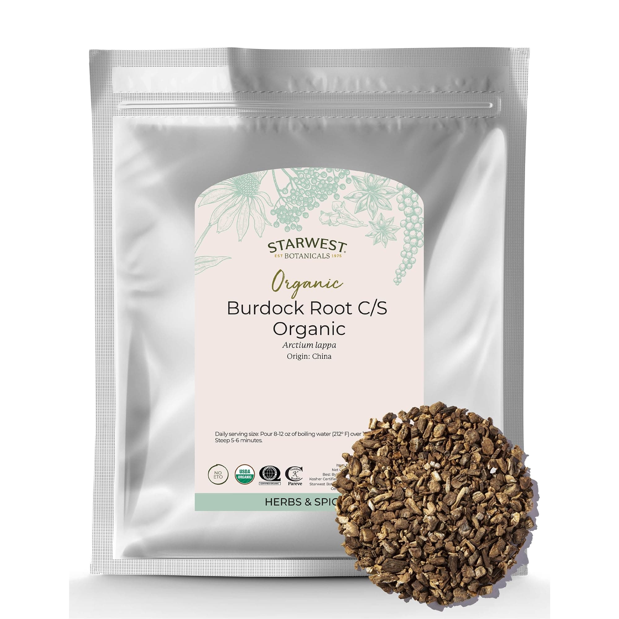 Organic Burdock Root C/S, 1 Pound