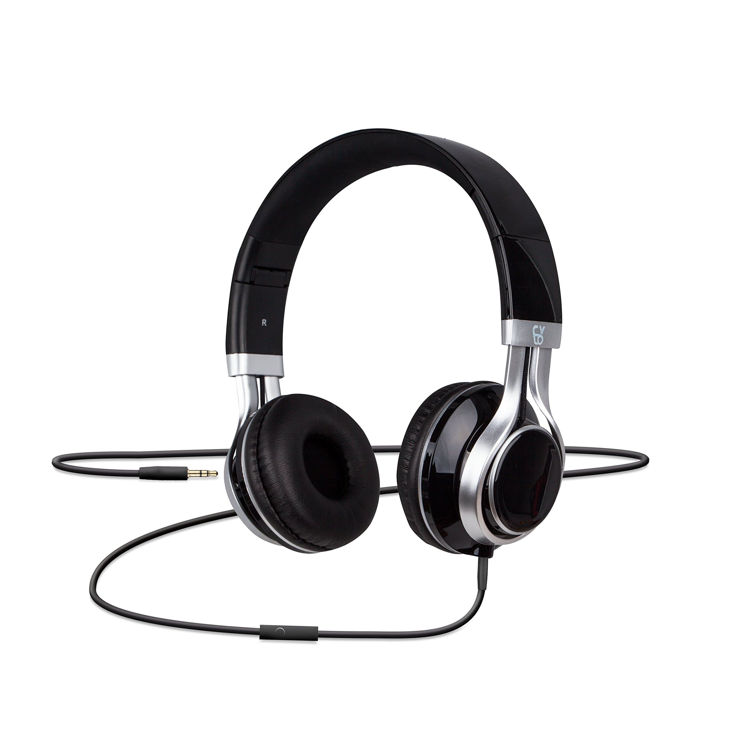 CYLO Electrolyte Wired Over-Ear Headphones, Noise Isolating with 40mm Drivers, in-Line Microphone with Supreme and Hi-Fi Stereo Sound (Jet Black/Silver)