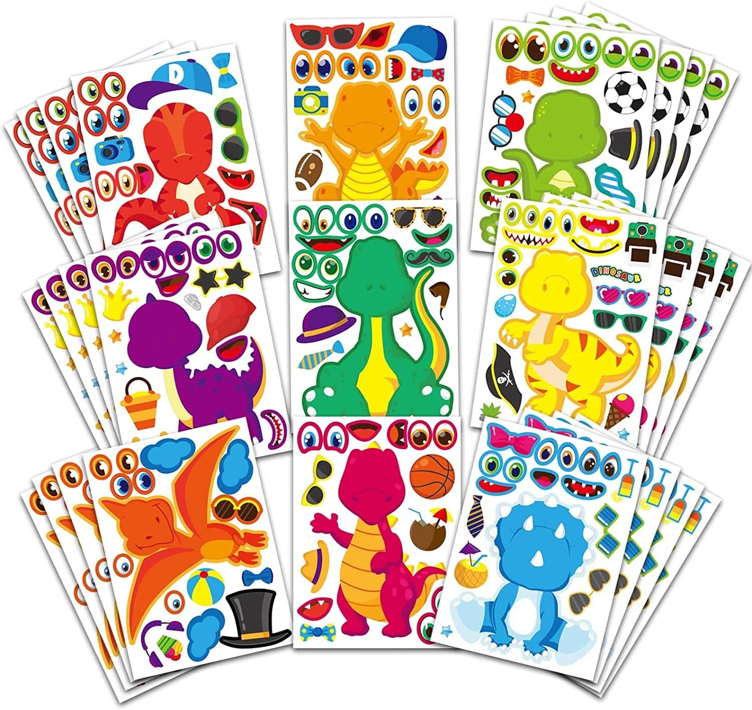 BOBBYQ 36 Sheet Dinosaur Stickers, Make Your Own Dinosaur Stickers for KidsοΌMake a Face Stickers Dinosaur Birthday Party Supplies,DIY Project Dino Theme Birthday Party Favor for Kids