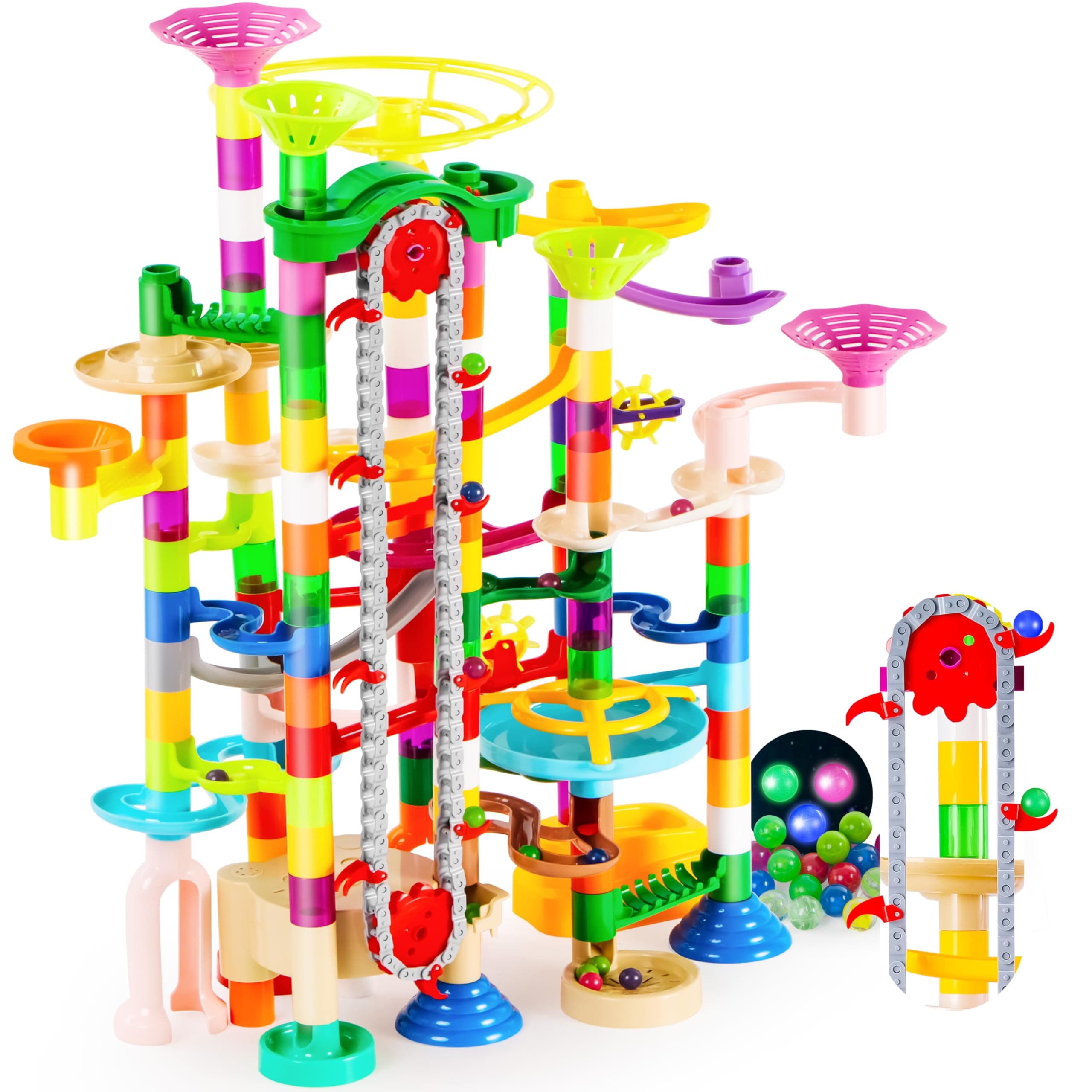 – Marble Run - 236Pcs Construction Building Blocks Toys with Motorized Elevator, STEM Building & Learning Educational Toy for Kids 7 8 12