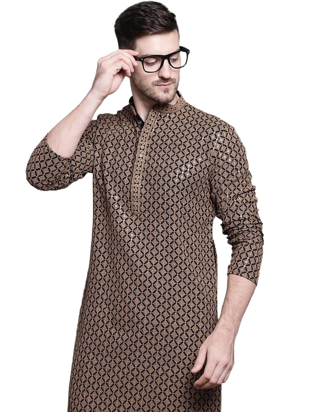 Jompers Mens Sequin Embroidered Pure Cotton Kurtas